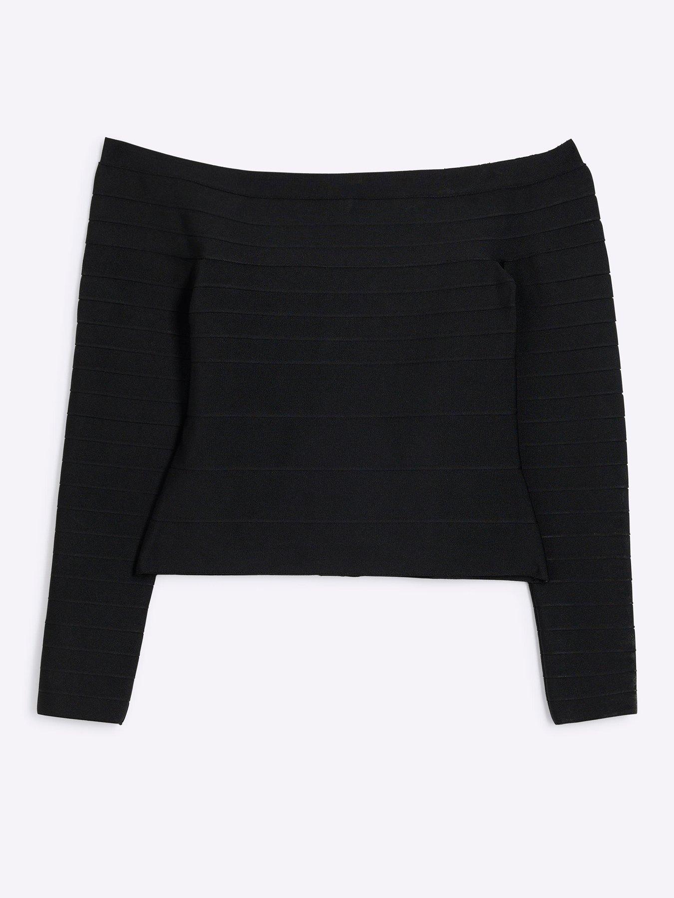 Image 5 of 6 of River Island Knitted Bardot Top - Black