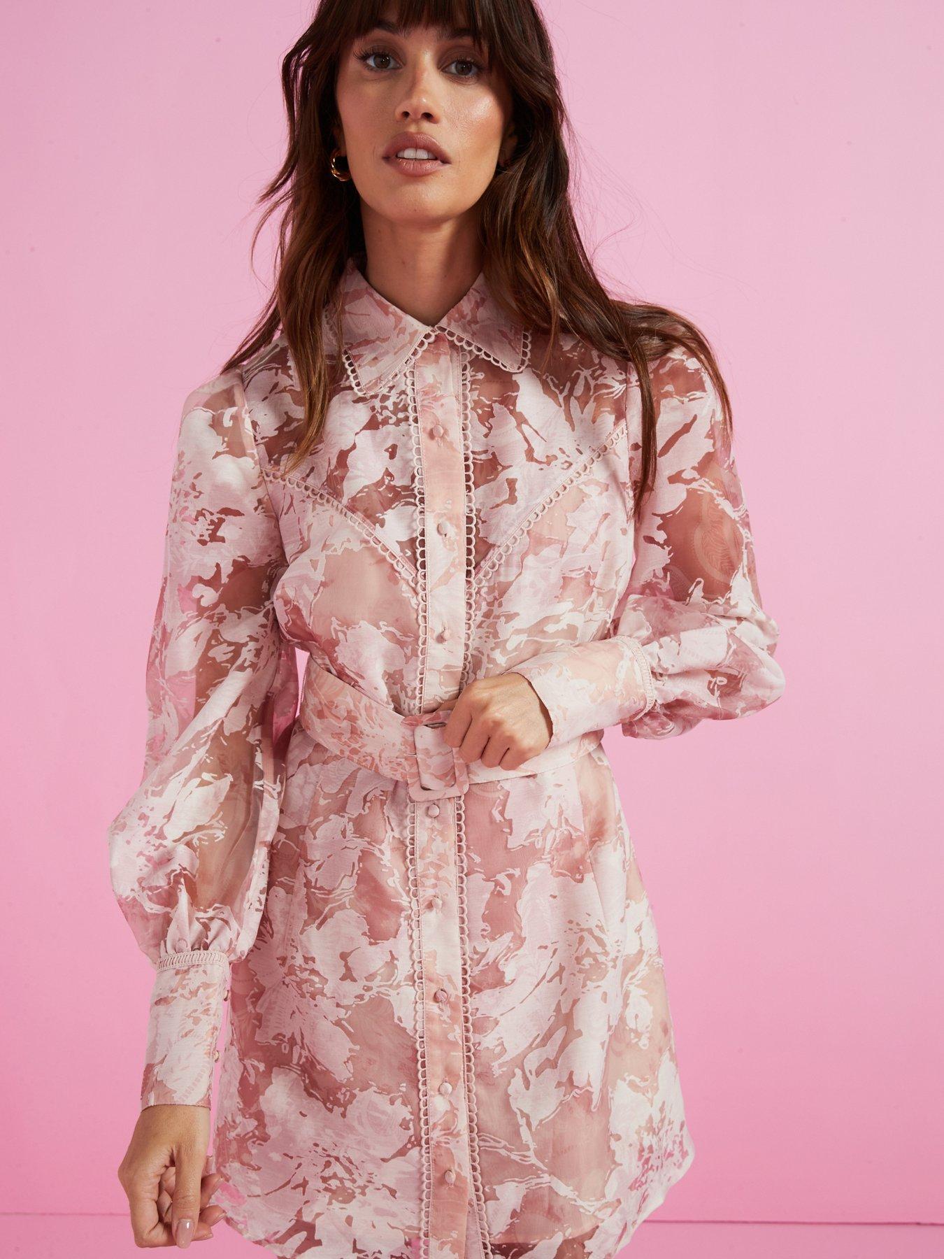 River Island Western Floral Print Shirt Dress Pink Littlewoods