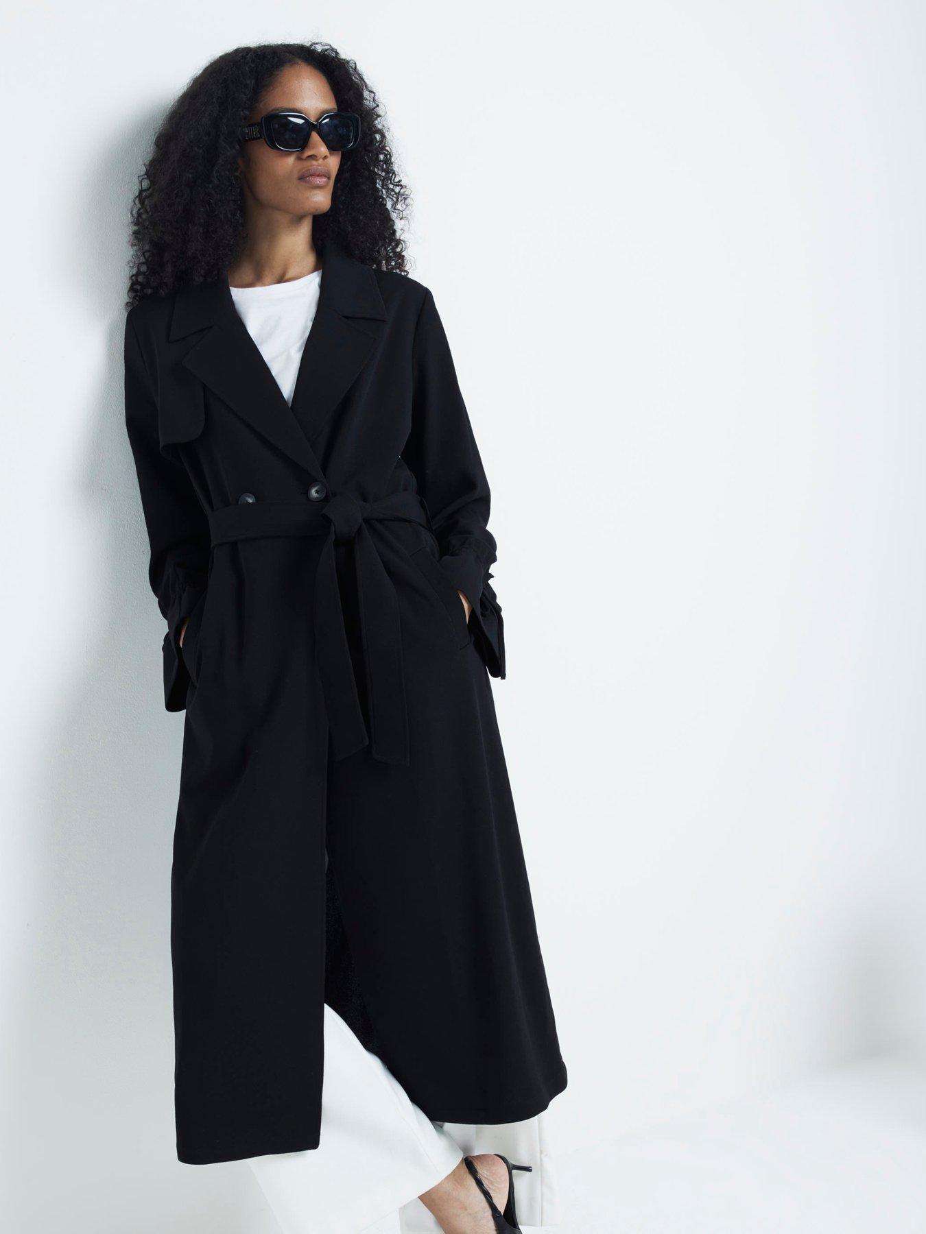 Tie Cuff Duster Coat Black