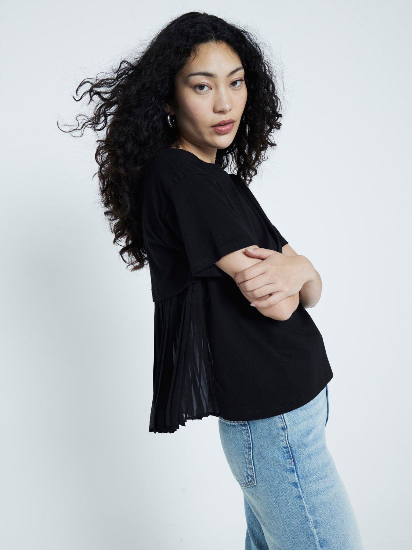 undefined Pleated Back Hybrid T-Shirt - Black