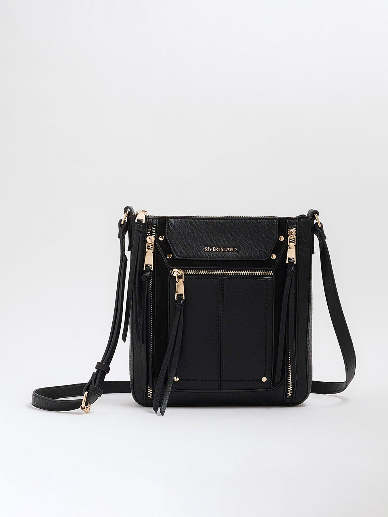 Panelled Zip Messenger Bag Black