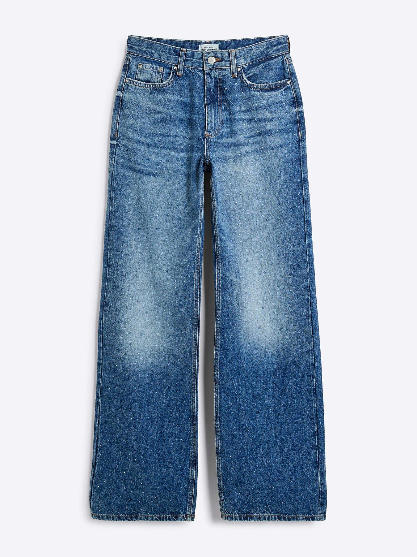 Image 5 of 6 of River Island Relaxed Embellished Straight Jeans - Blue