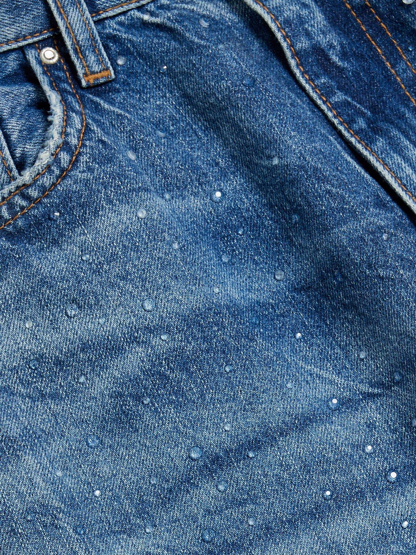Image 6 of 6 of River Island Relaxed Embellished Straight Jeans - Blue
