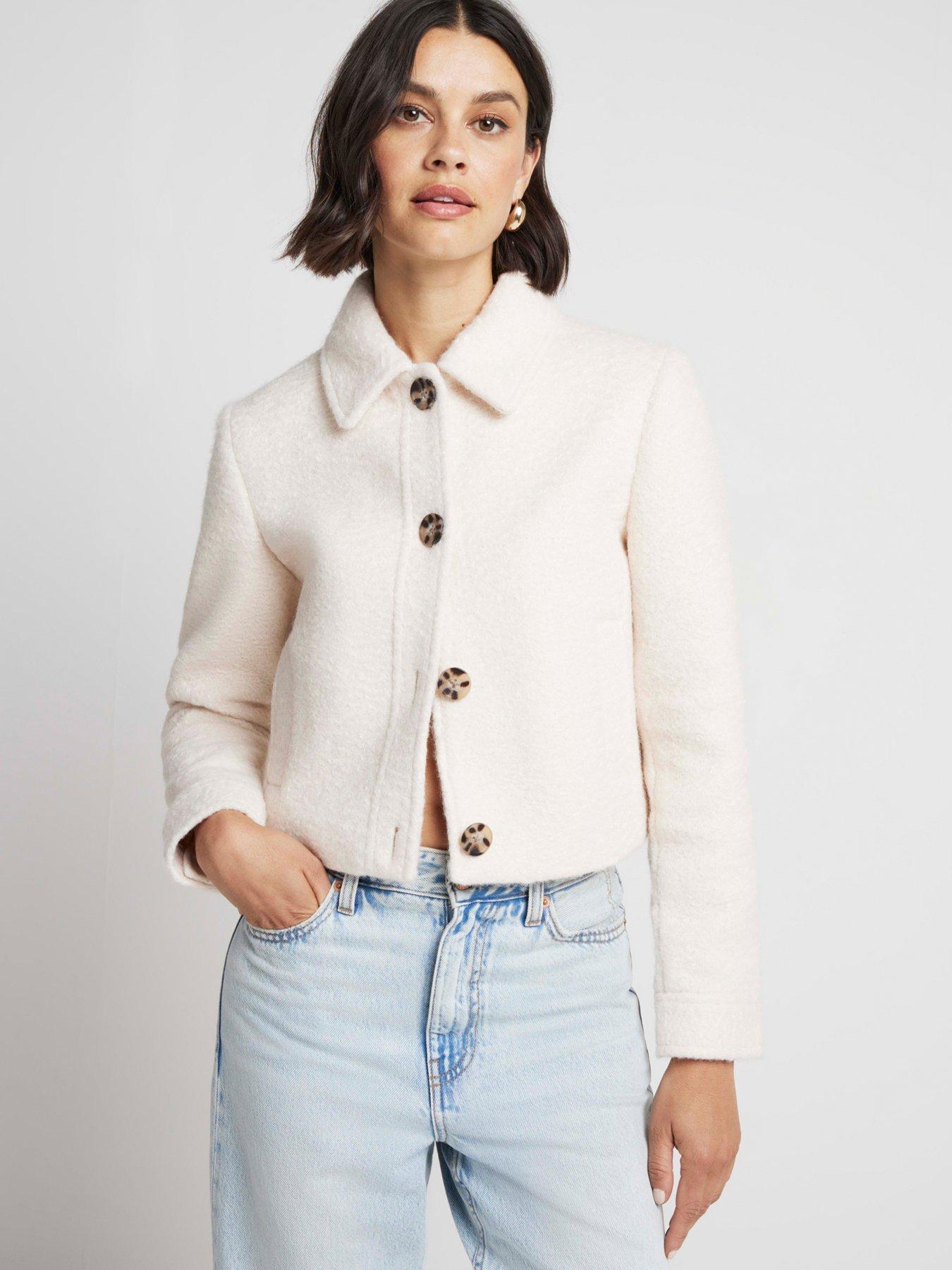 undefined Cropped Boiled Wool Trophy Coat - Cream