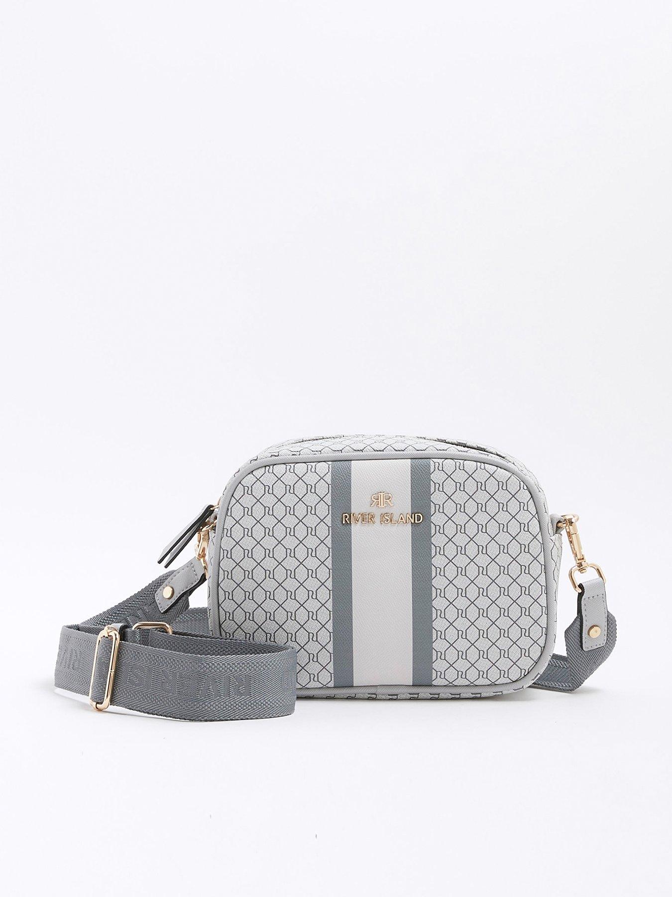 River Island Monogram Stripe Camera Bag Grey littlewoods