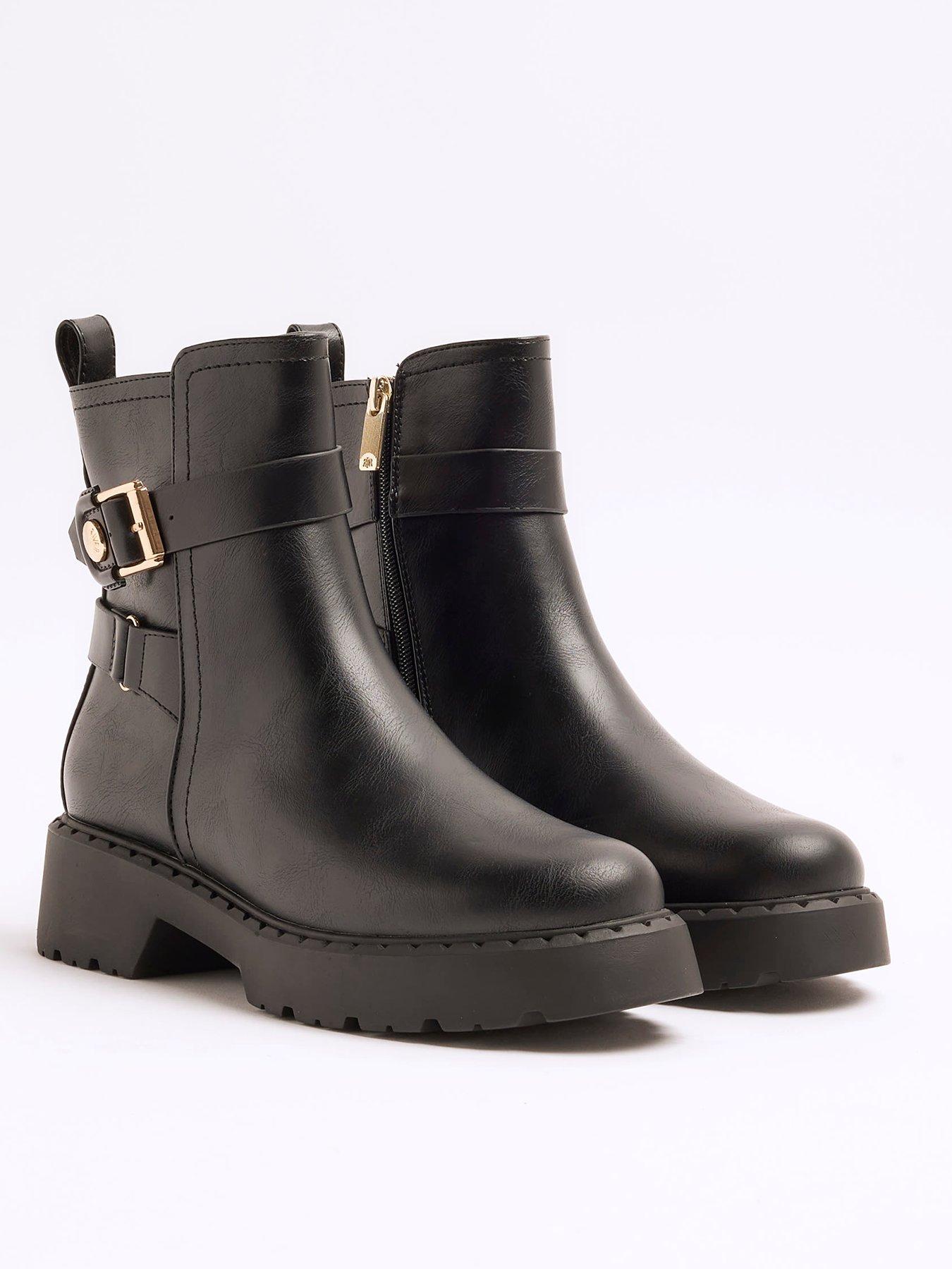 Chunky Buckled Ankle Boots Black