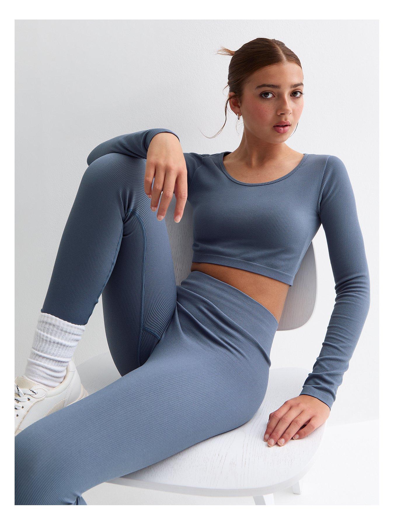 undefined Girls Scoop Neck Cropped T-Shirt - Blue