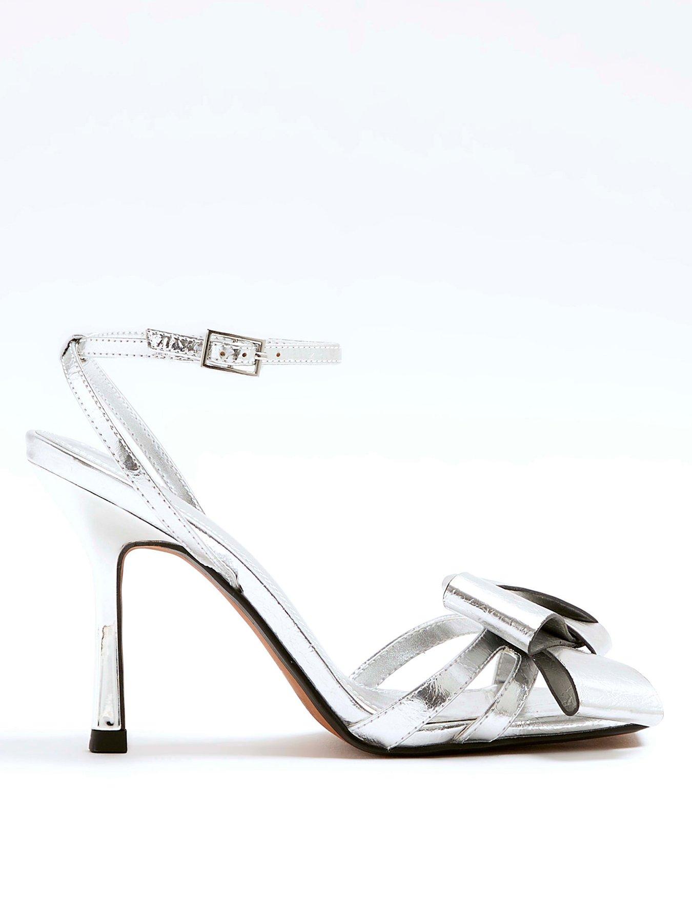 Origami Bow Heeled Sandal Silver