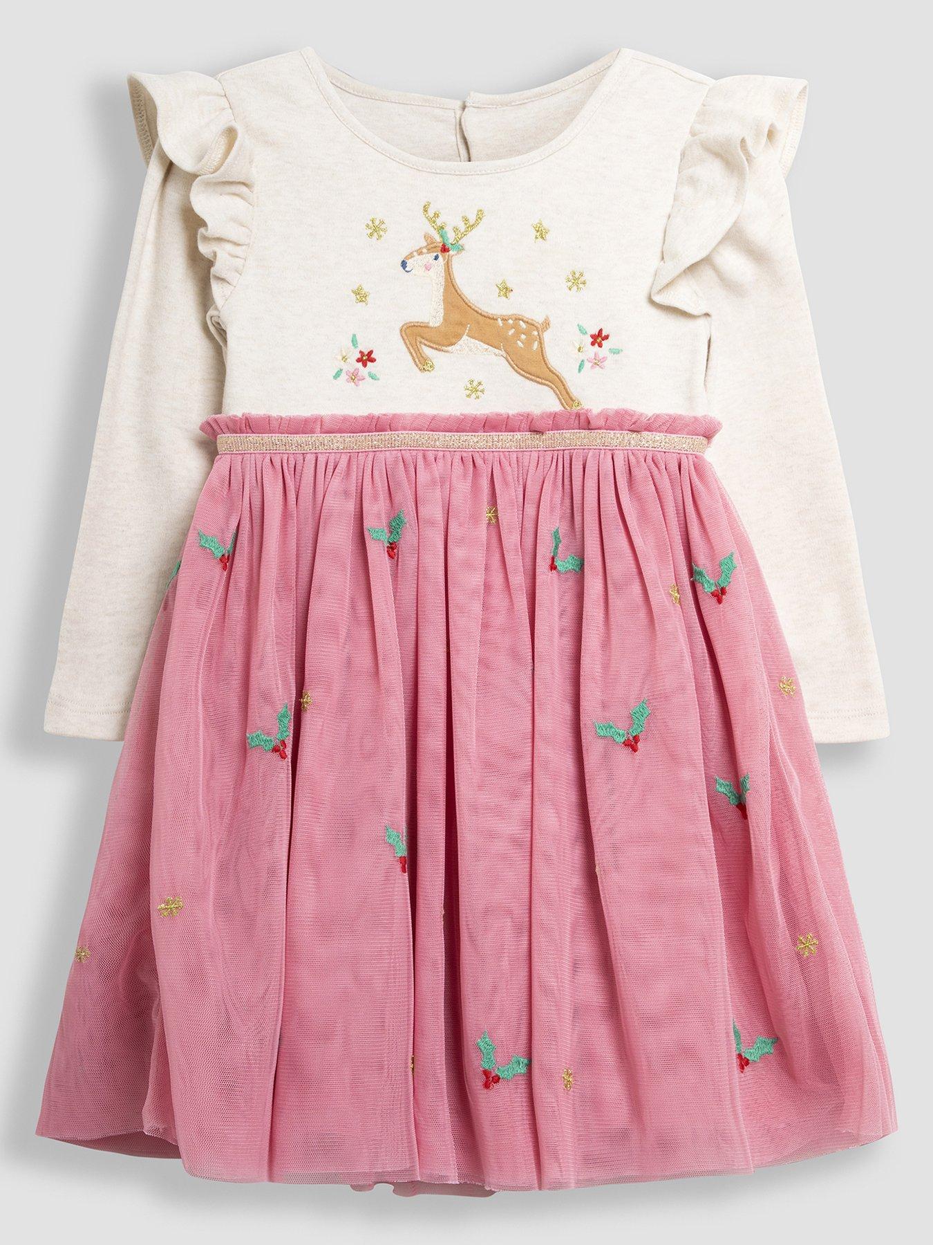 undefined Girls Reindeer Applique Tulle Party Dress - Pink