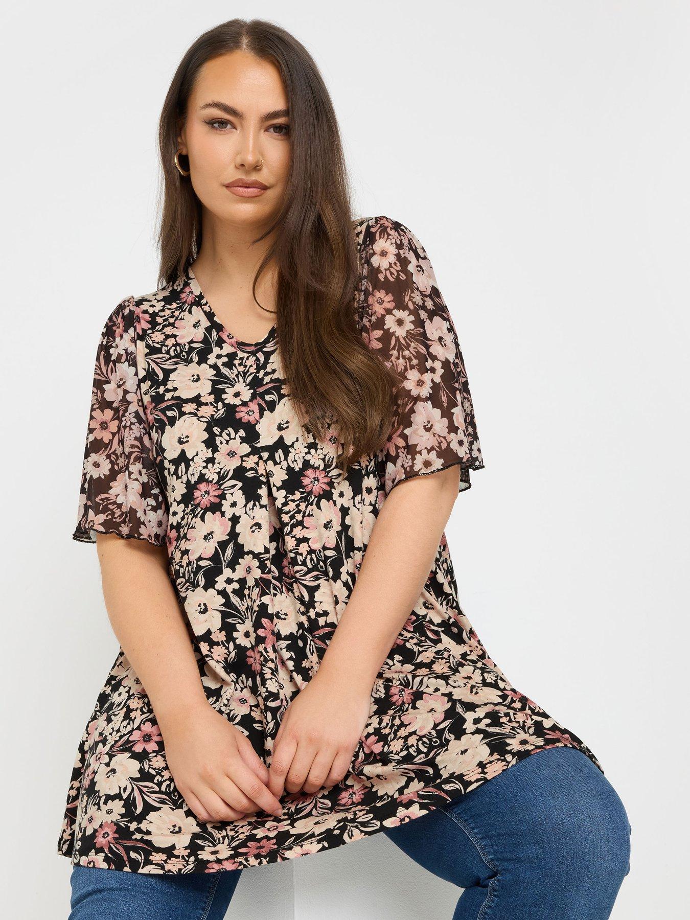  image of yours-curve-pleat-front-mesh-sleeve-top-black