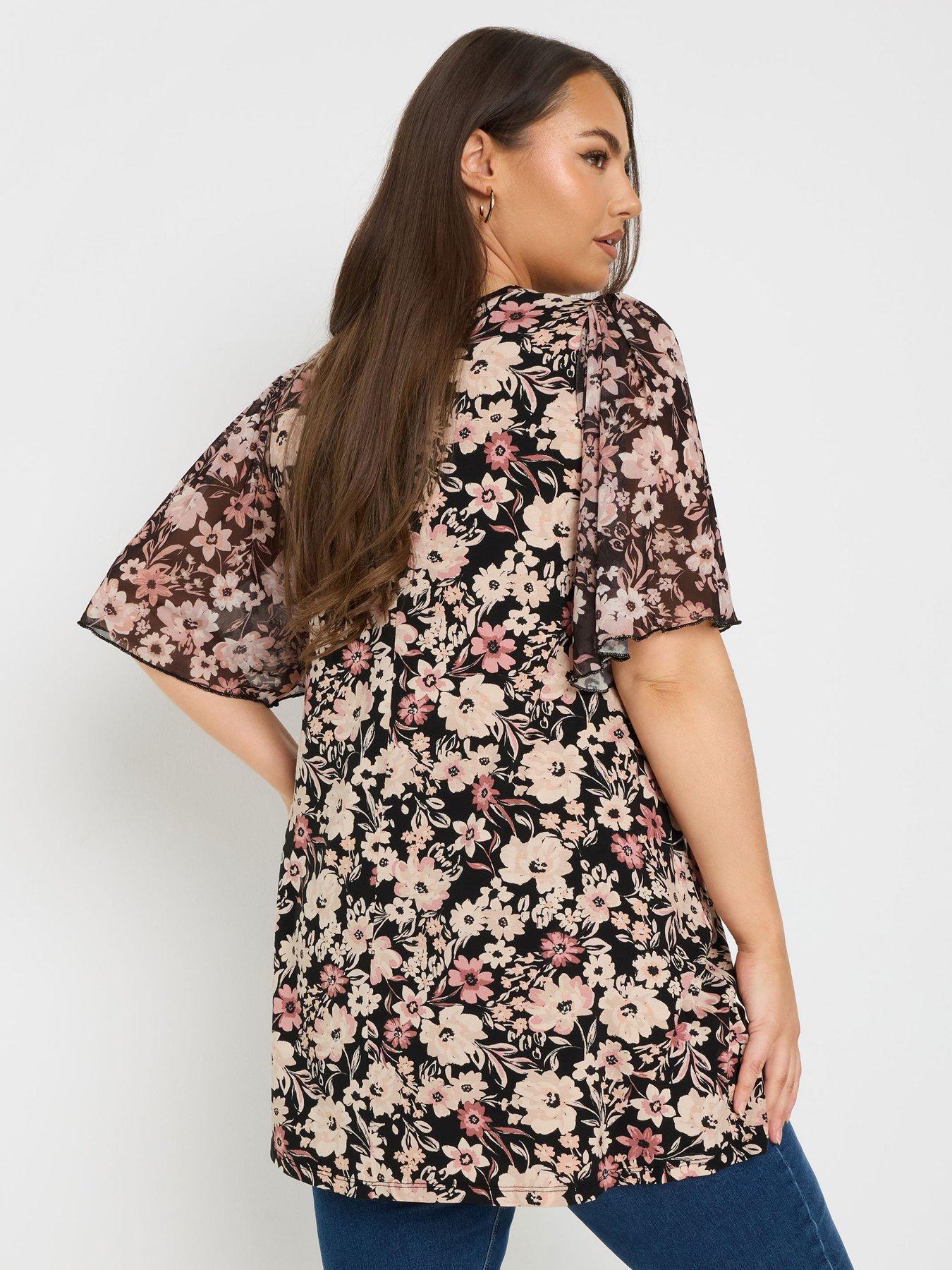  image of yours-curve-pleat-front-mesh-sleeve-top-black