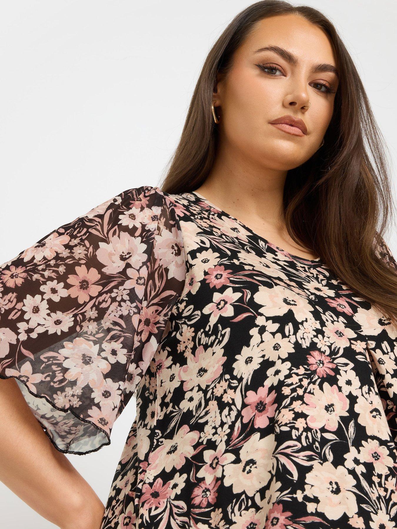  image of yours-curve-pleat-front-mesh-sleeve-top-black