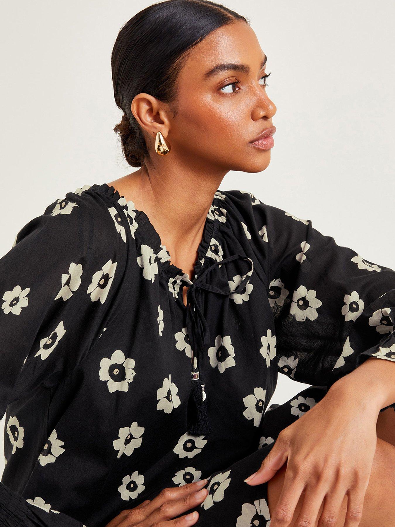 Monsoon Lei Floral Print Midi Dress Black littlewoods