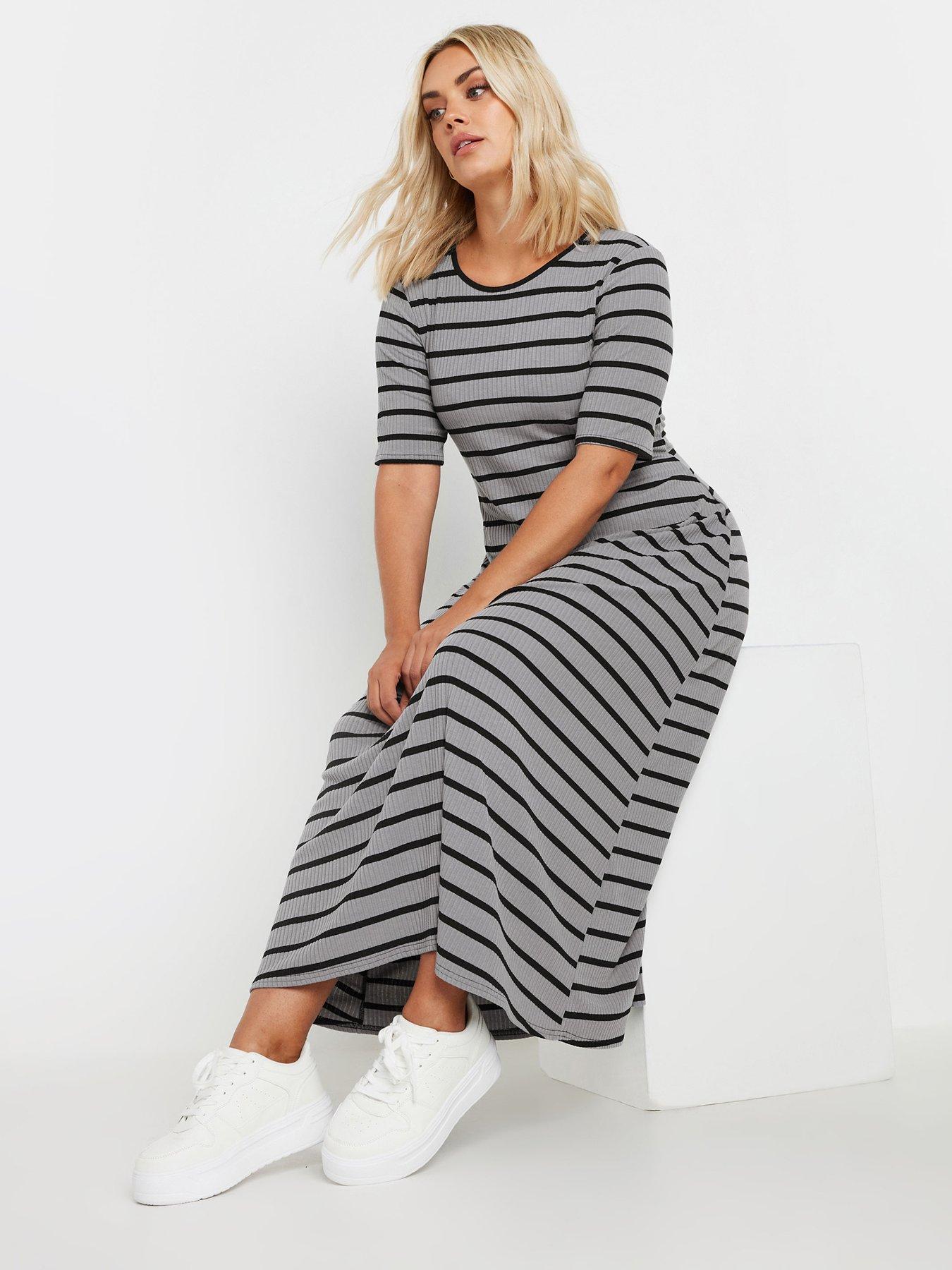 undefined Curve Rib Swing Maxi Dress - Grey