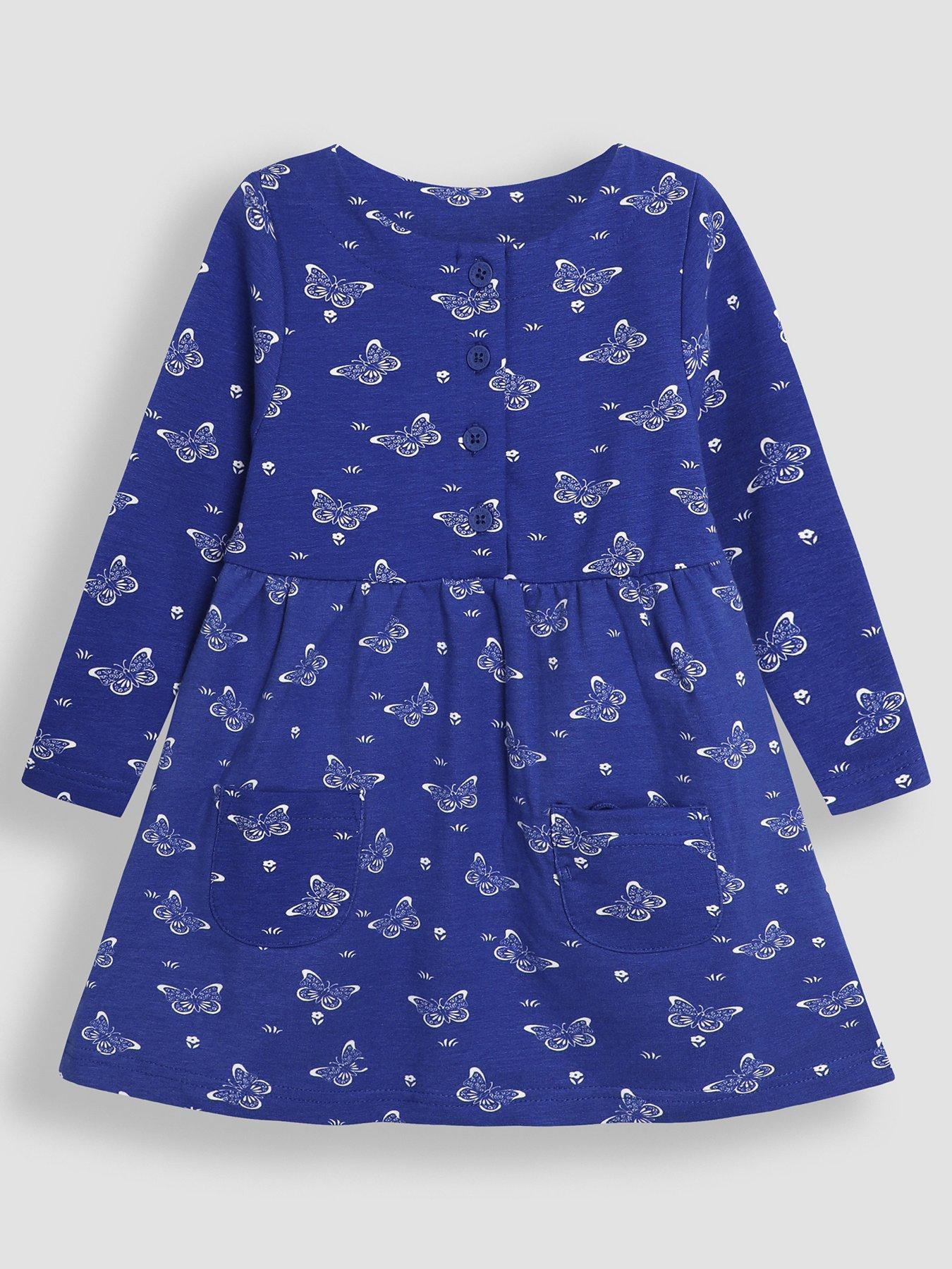 undefined Girls Butterfly Print Button Front Dress - Blue