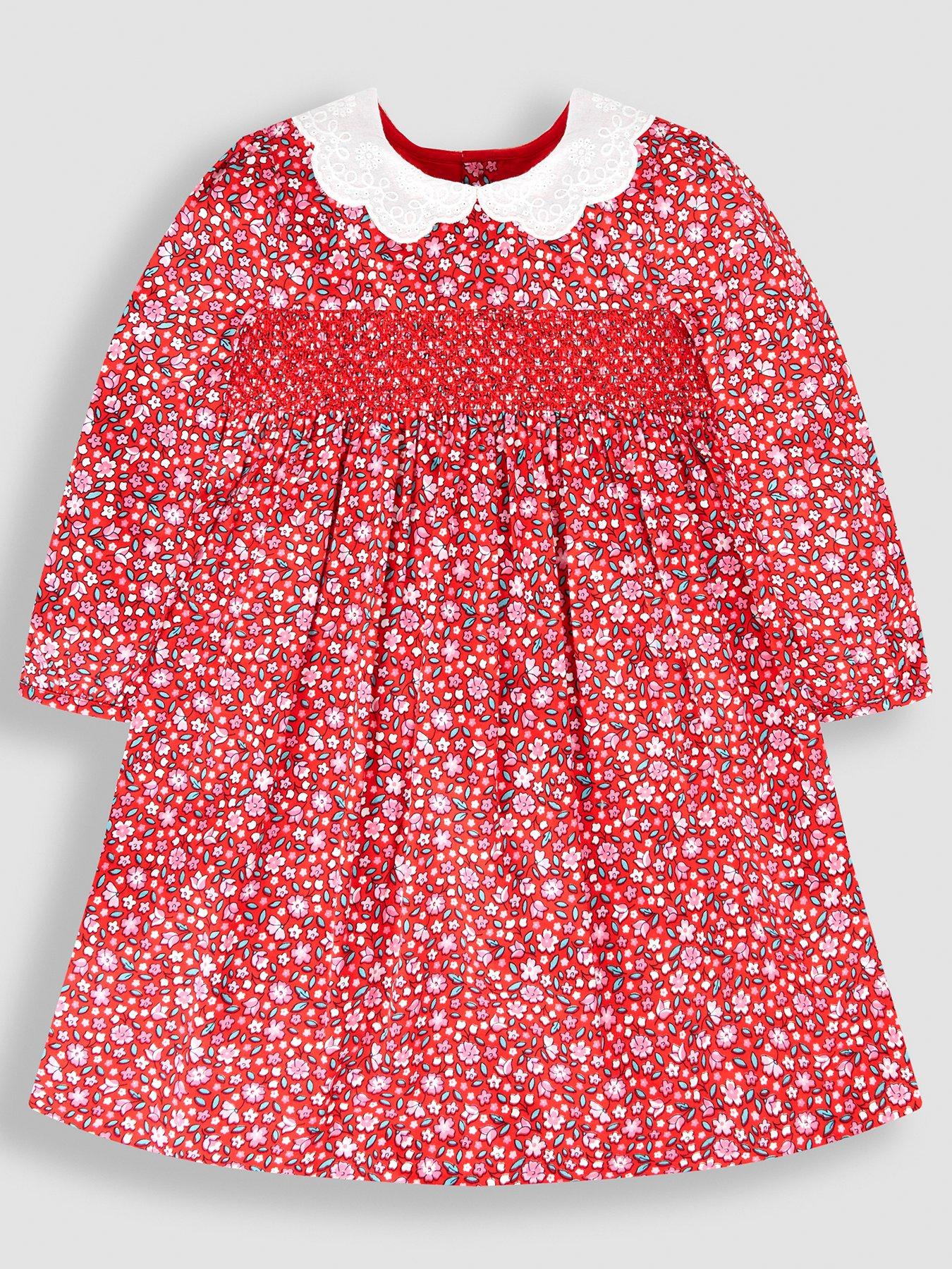 undefined Girls Winter Blossom Print Smocked Party Dress - Red