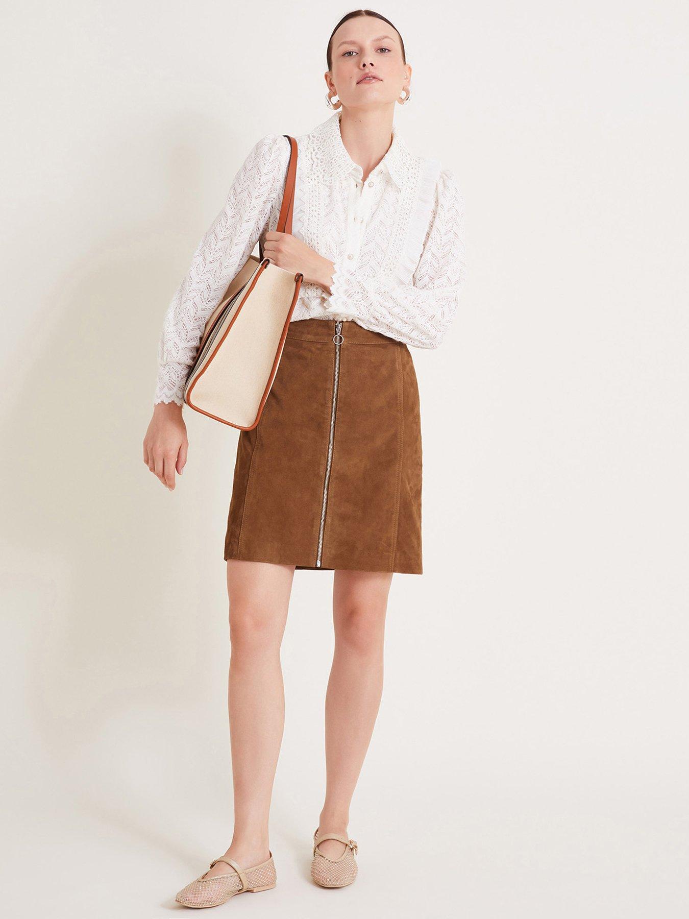 Monsoon Sienna Suede Skirt Brown Littlewoods