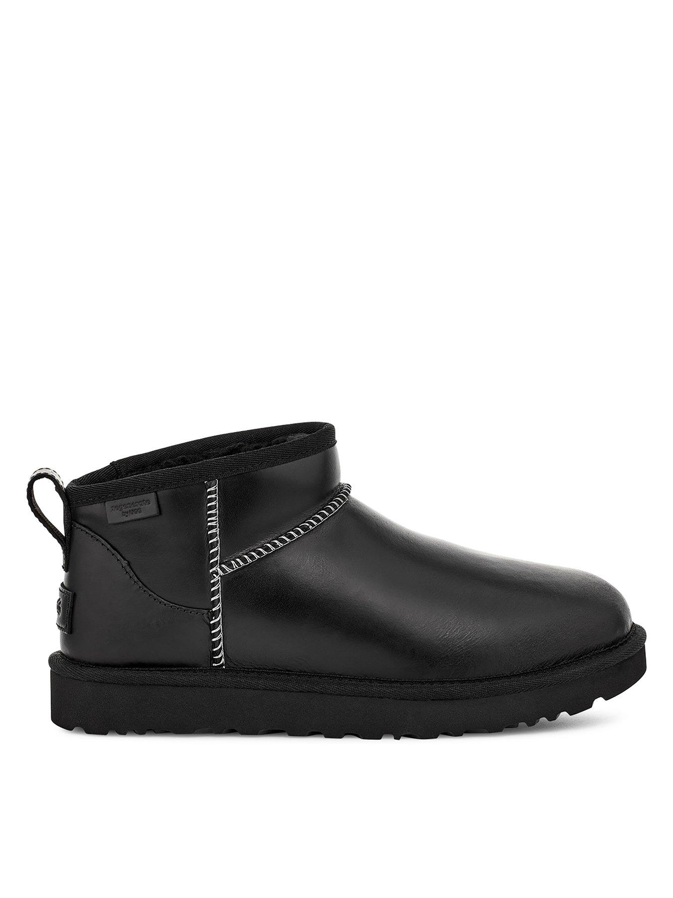 UGG Womens Classic Ultra Mini Leather Regenerate Boot - Black