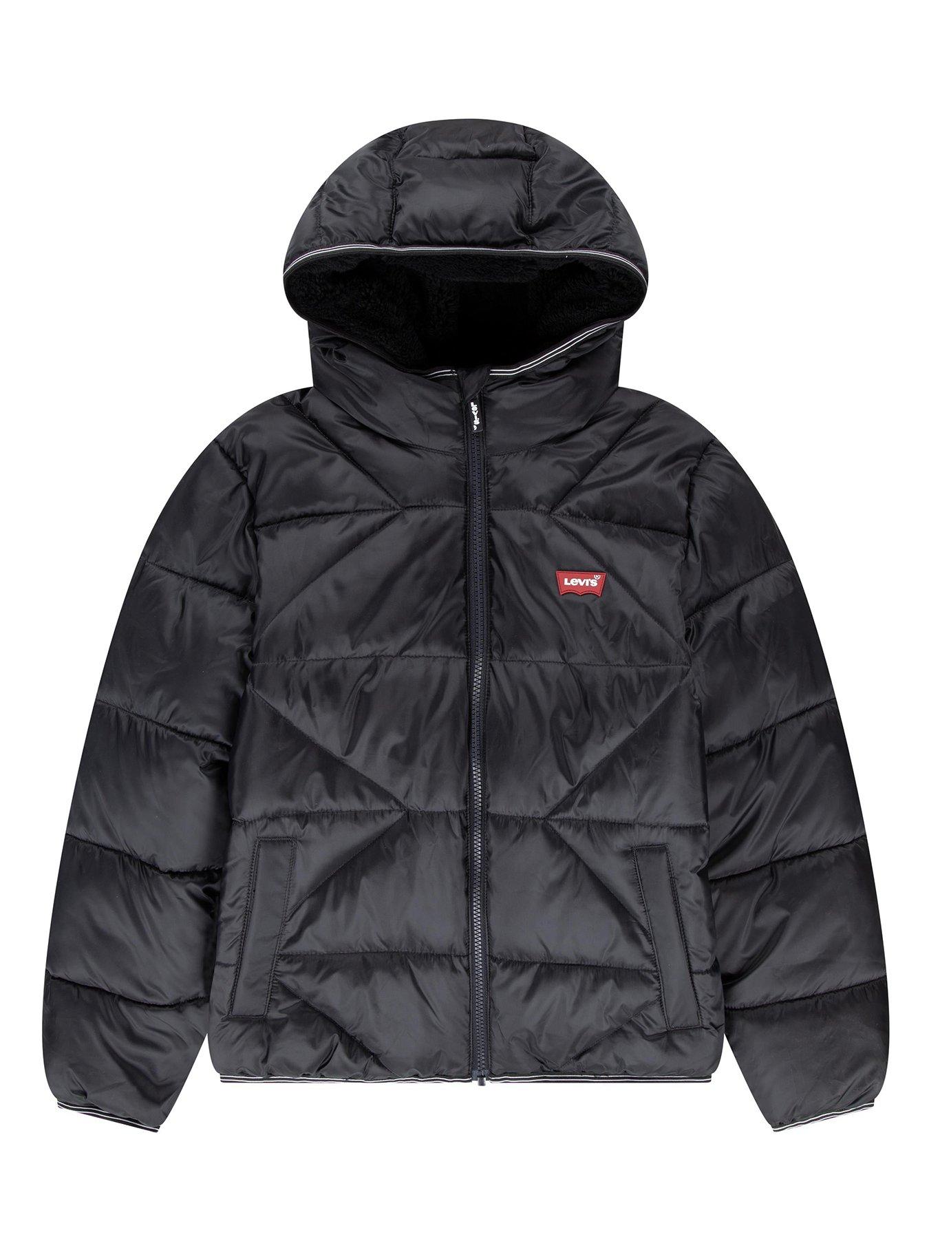 front image of levis-boys-sherpa-lined-padded-jacket-black
