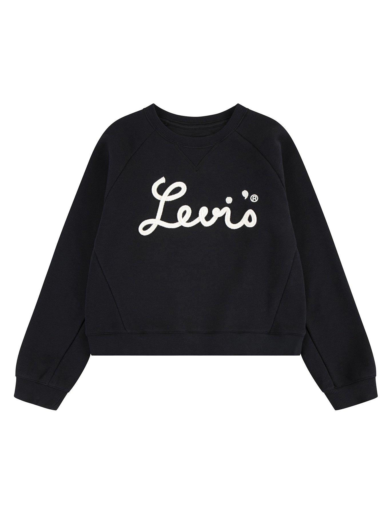 undefined Girls Levi's Mixed Textures Crew Sweatshirt - Black