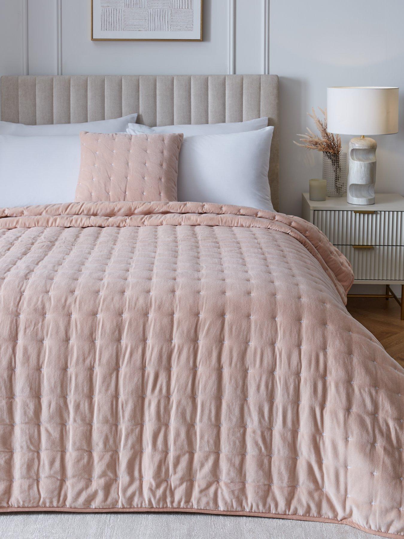 The Very Collection Cross Stitch Quilted Bedspread Throw - Blush