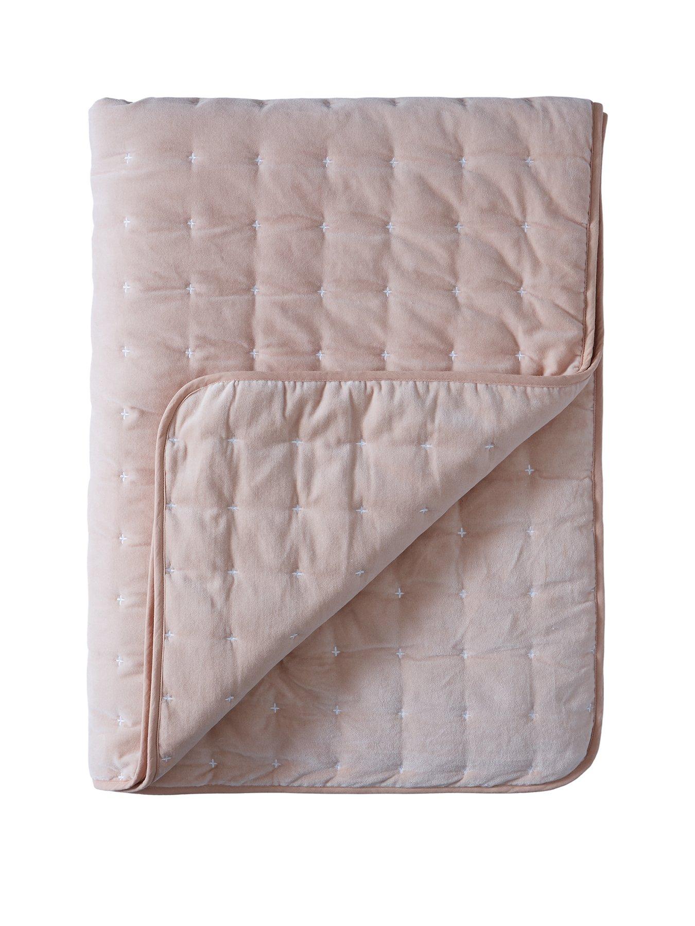  image of very-home-cross-stitch-quilted-bedspread-throw-blush