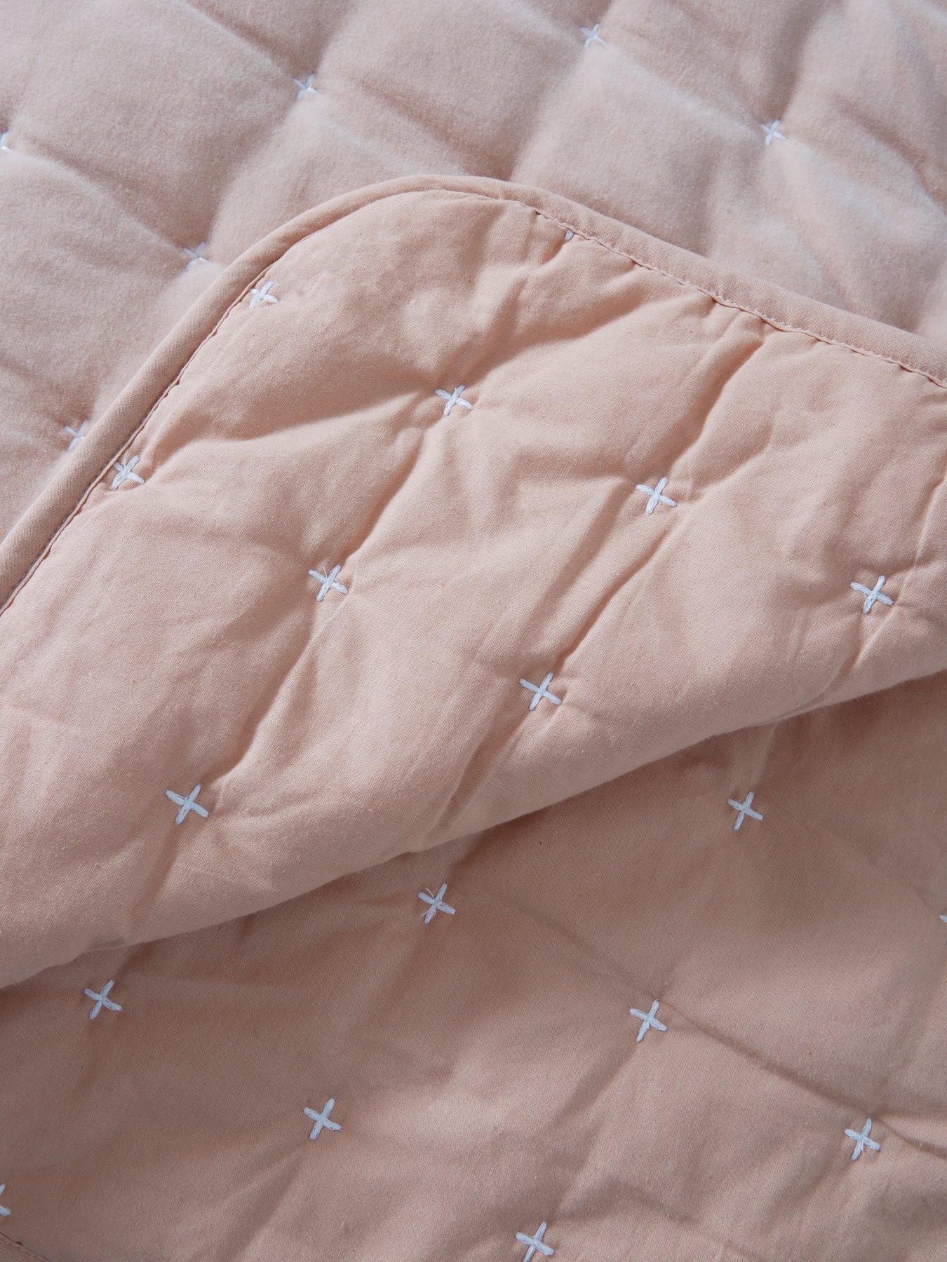  image of very-home-cross-stitch-quilted-bedspread-throw-blush
