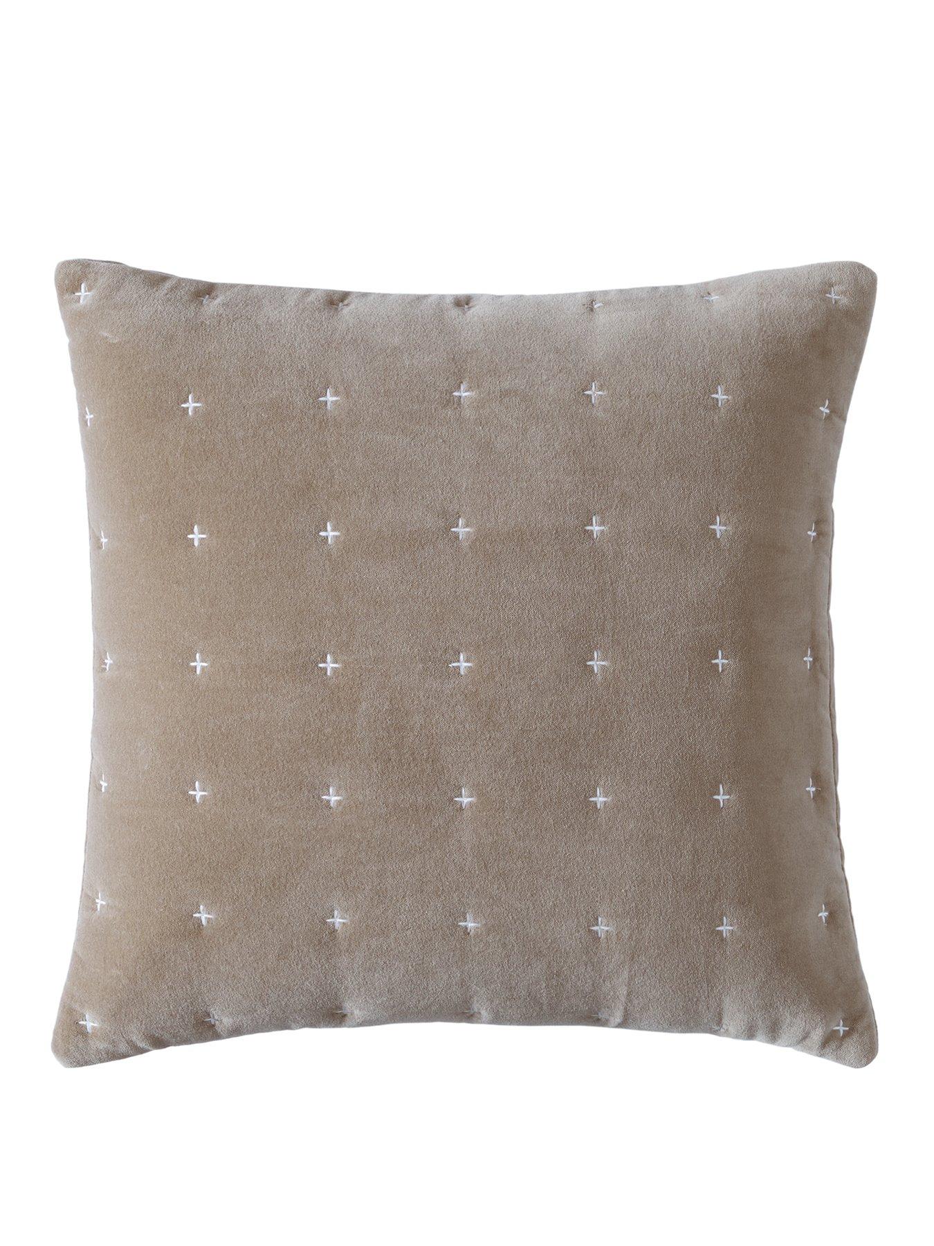 Image 2 of 5 of Very Home Cross Stitch Quilted Cushion in Taupe