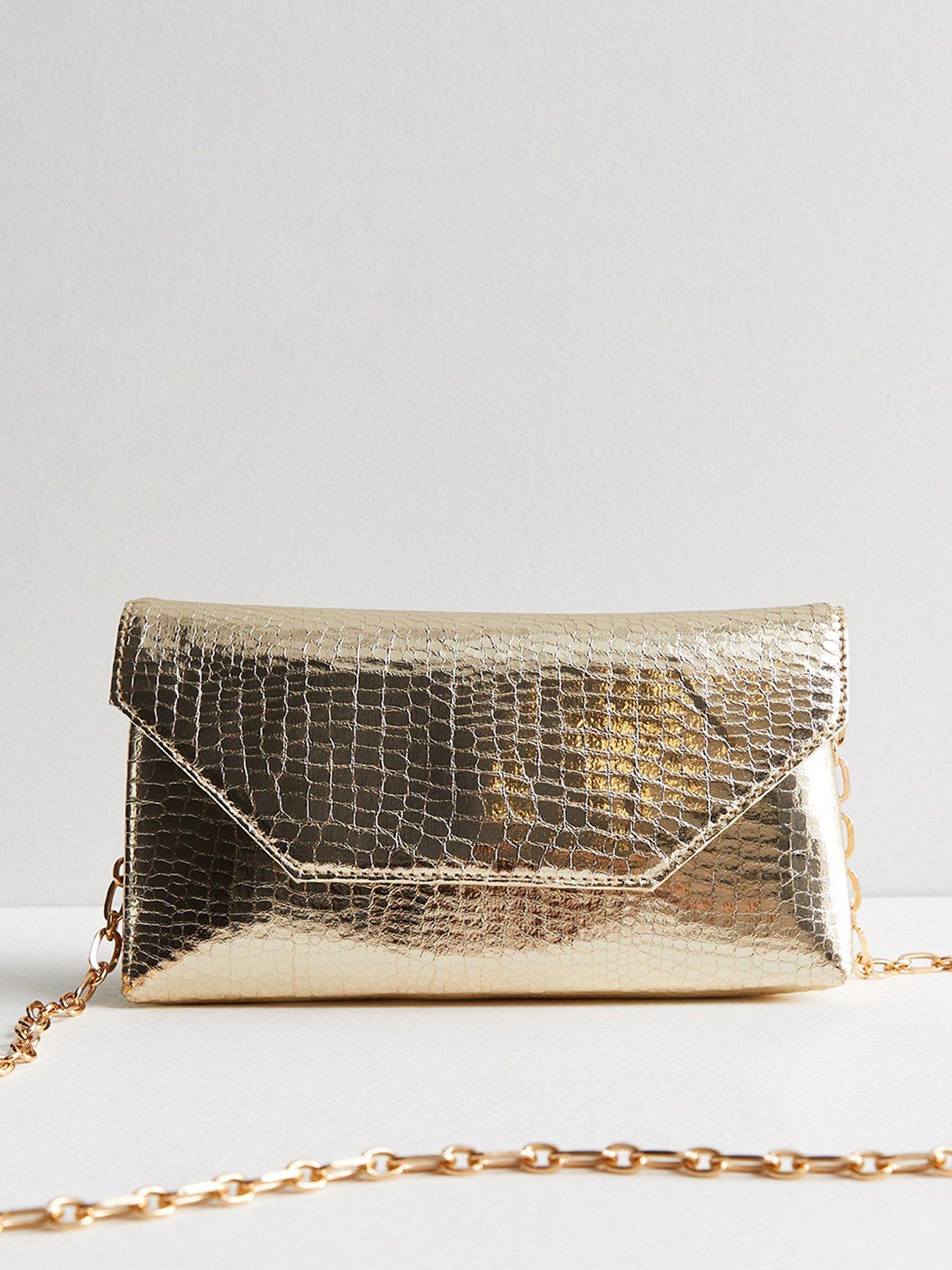  image of new-look-gold-croc-effect-chain-clutch-bag