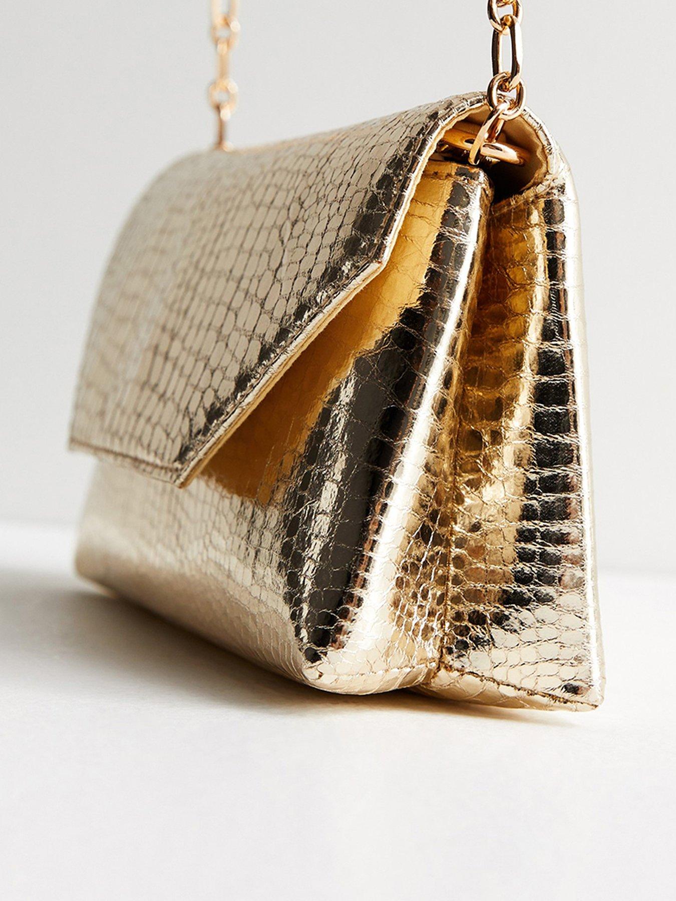  image of new-look-gold-croc-effect-chain-clutch-bag