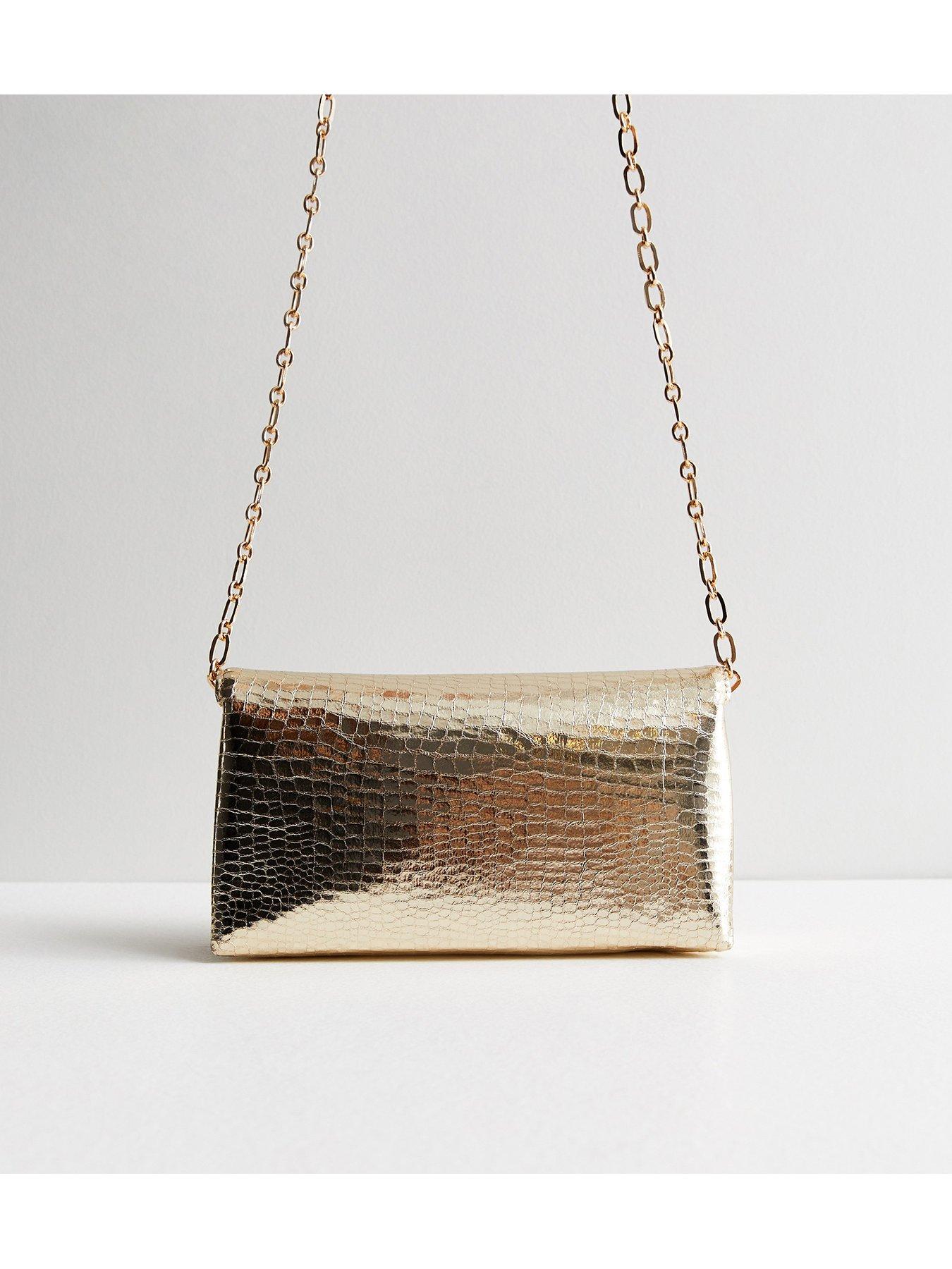  image of new-look-gold-croc-effect-chain-clutch-bag