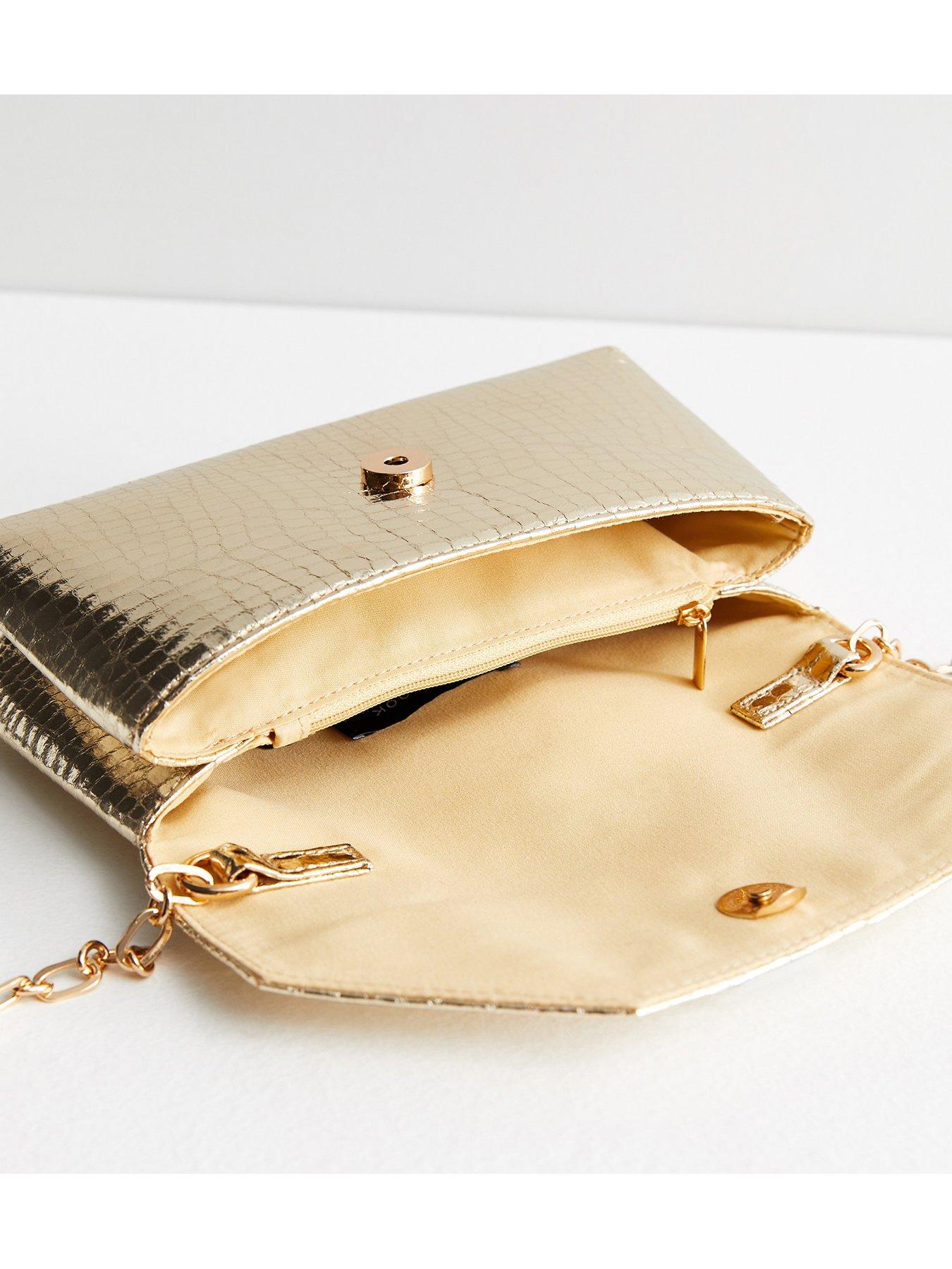  image of new-look-gold-croc-effect-chain-clutch-bag