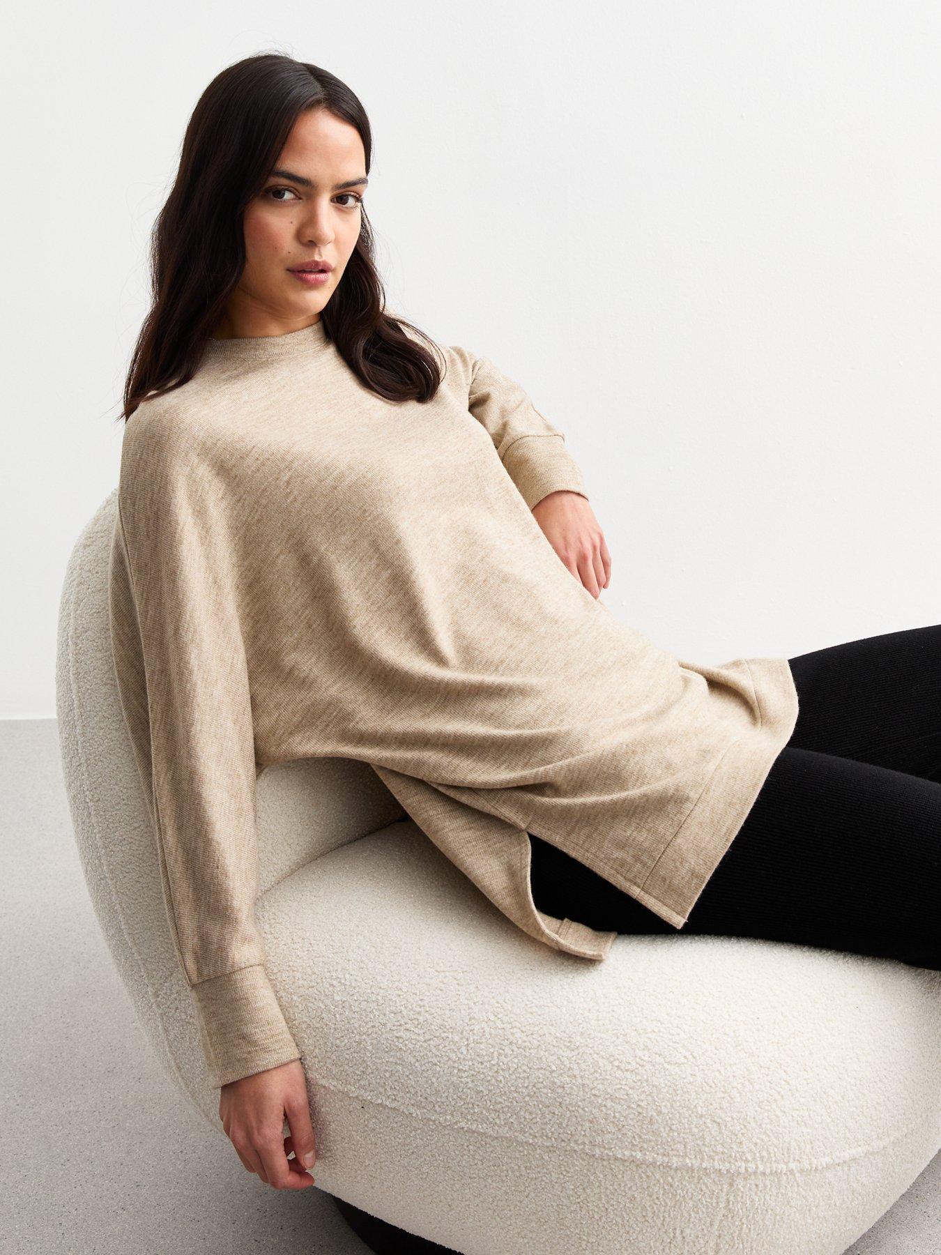 undefined Beige Soft Touch Batwing Sleeve Oversized Jumper - Brown
