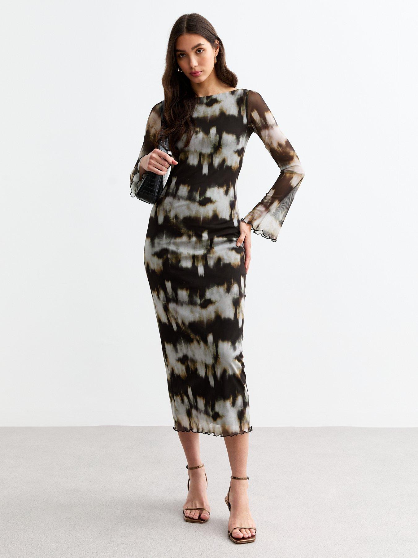 undefined Abstract Mesh Midi Dress - Print