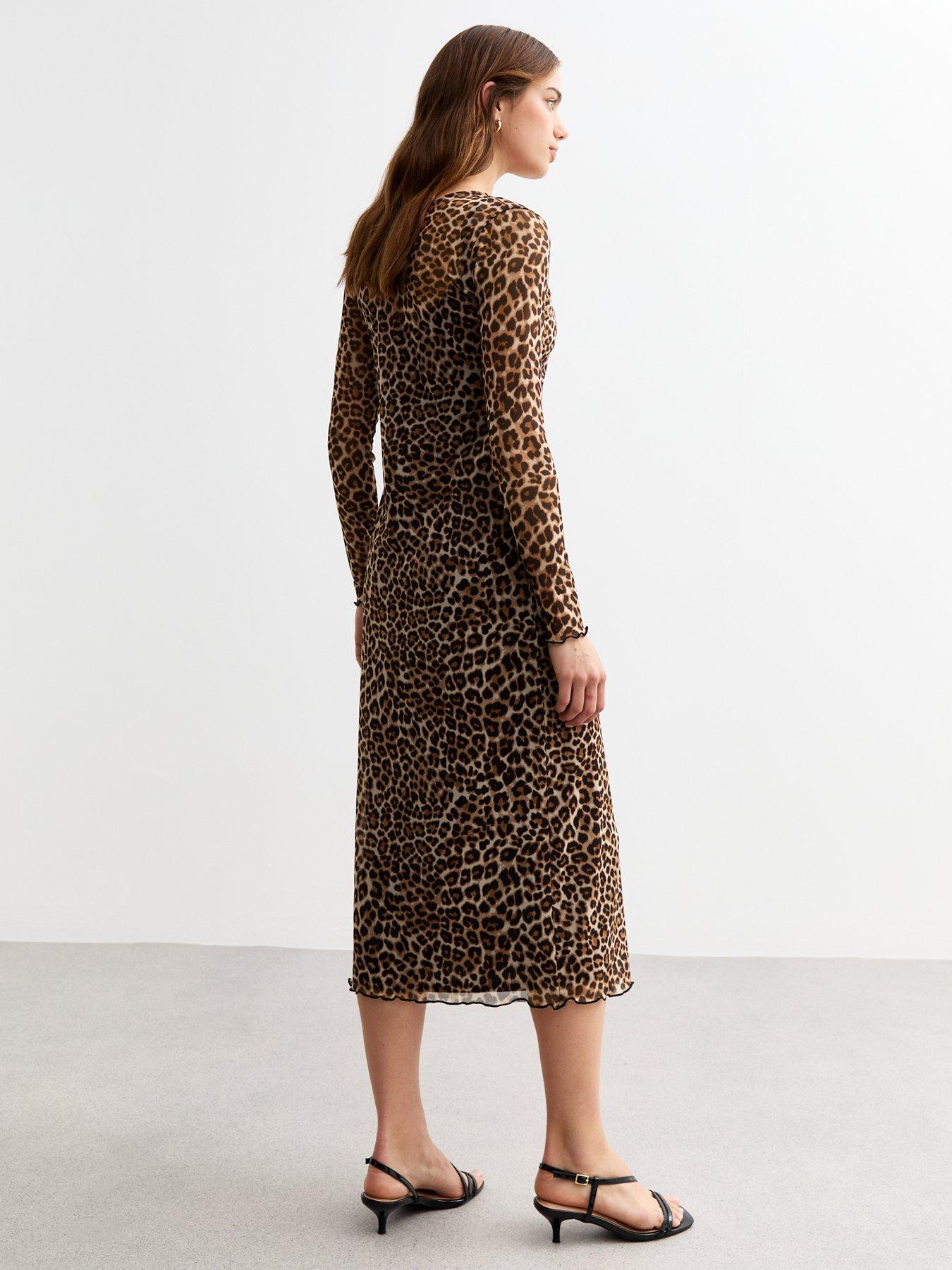 image of new-look-leopard-mesh-midi-dress-brown