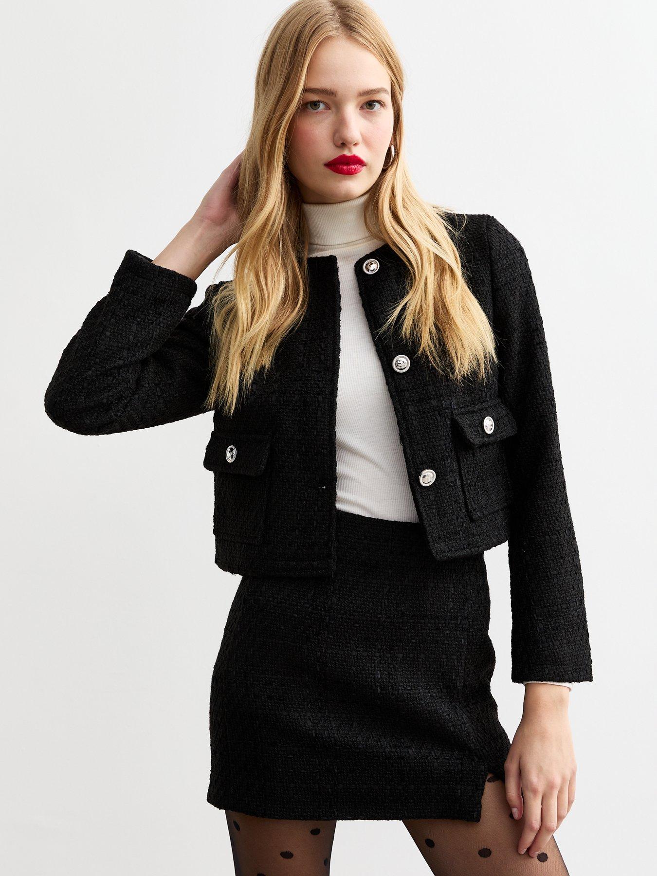 undefined Metallic Boucle Crop Jacket - Black