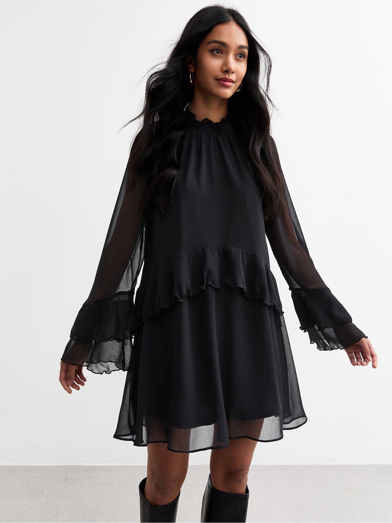 undefined Ruffled Chiffon Mini Dress - Black