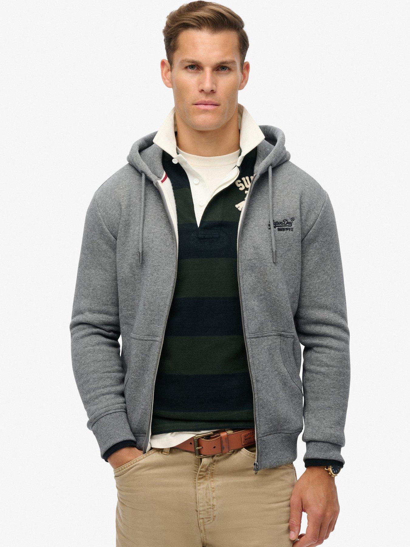 Superdry Essential Logo Zip Hoodie Dark Grey littlewoods