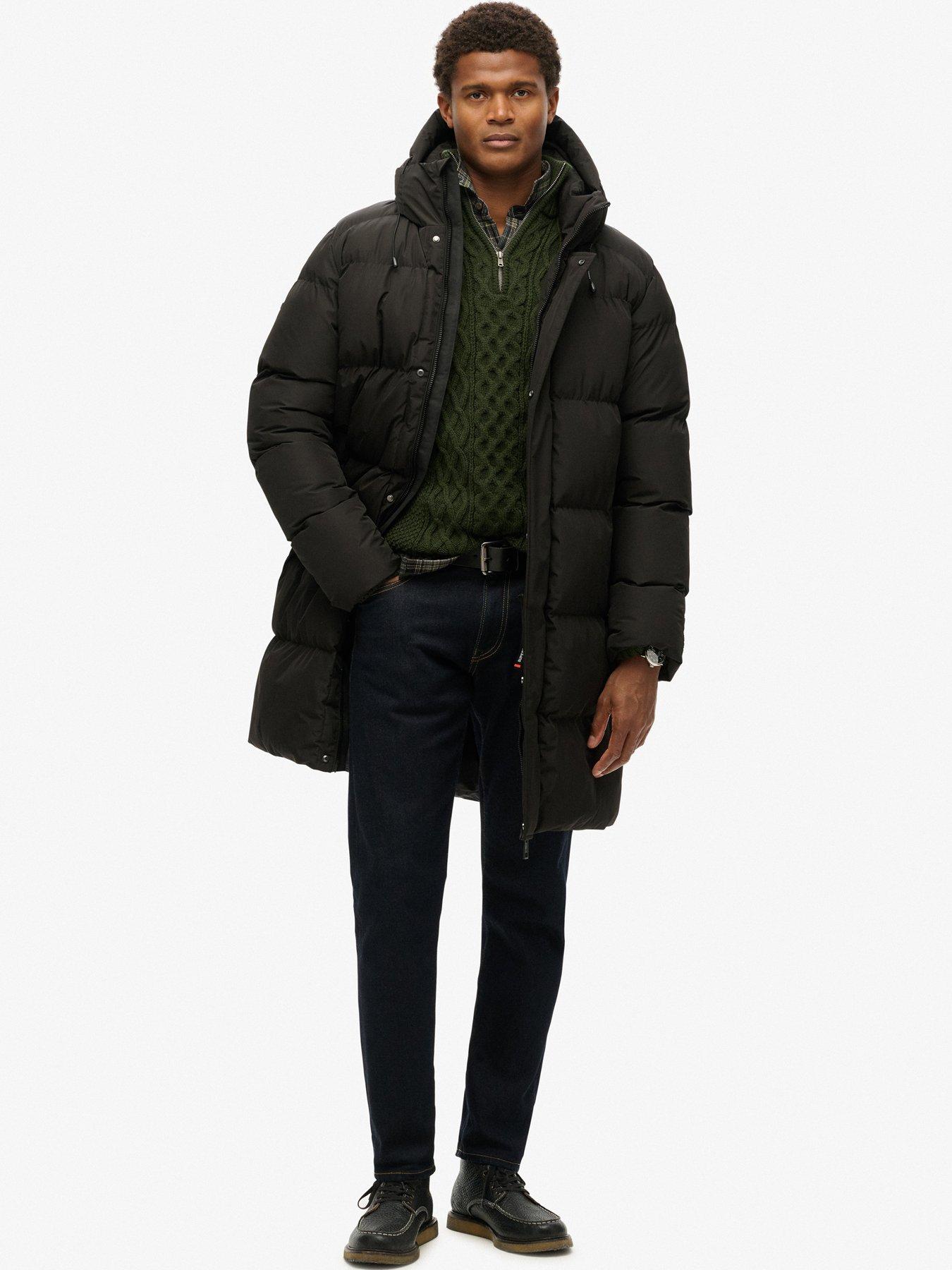 Superdry Sports Hooded Padded Longline Coat - Black