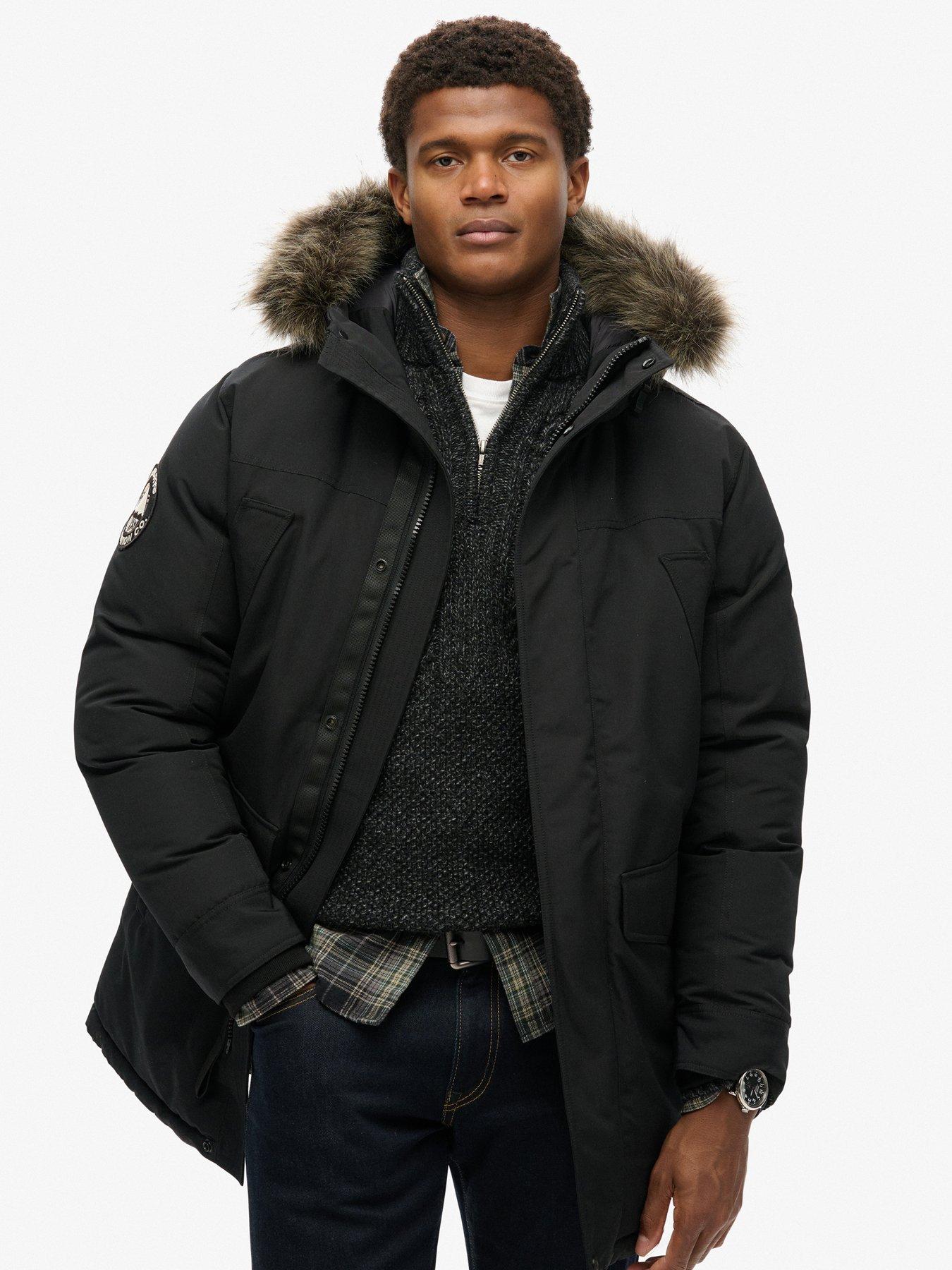 Superdry Everest Faux Fur Hooded Parka Coat - Black