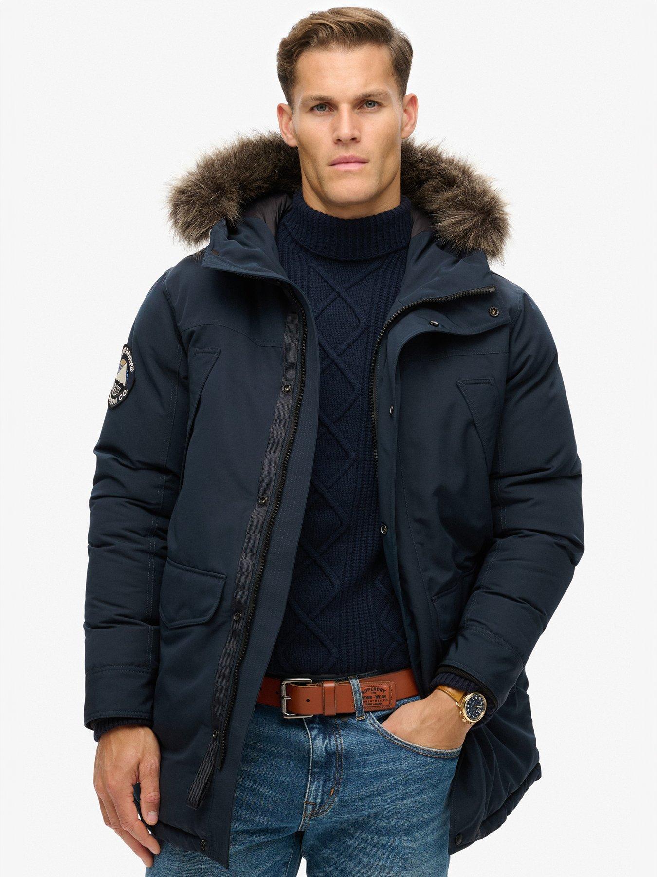 Superdry Everest Faux Fur Hooded Parka Coat - Navy