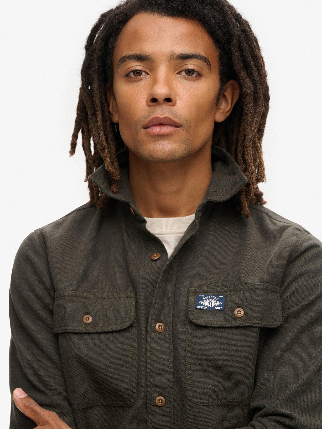 image of superdry-trailsman-relaxed-fit-flannel-shirt-dark-green
