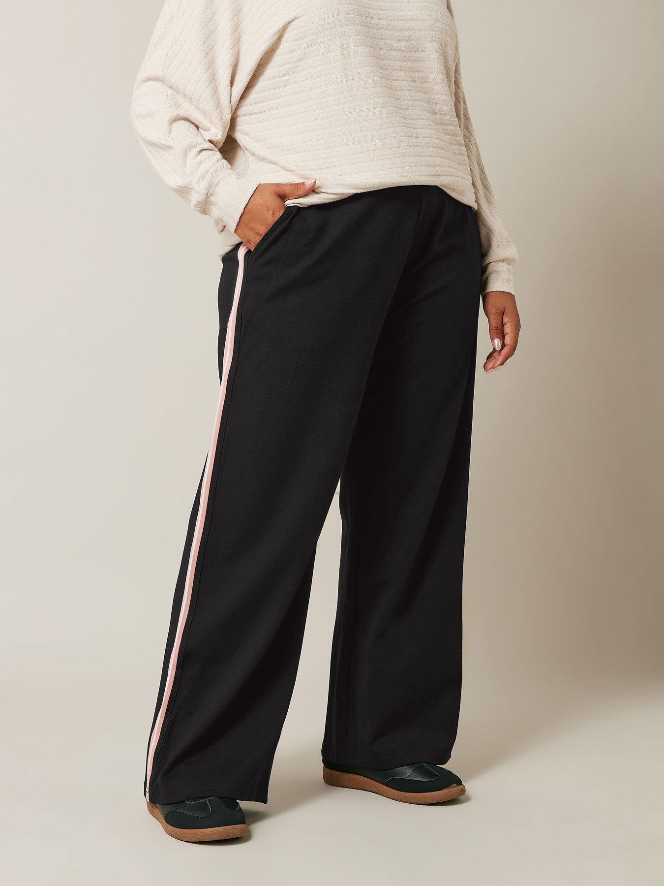 Image 1 of 4 of Evans Wide Leg Side Stripe Trouser - Black