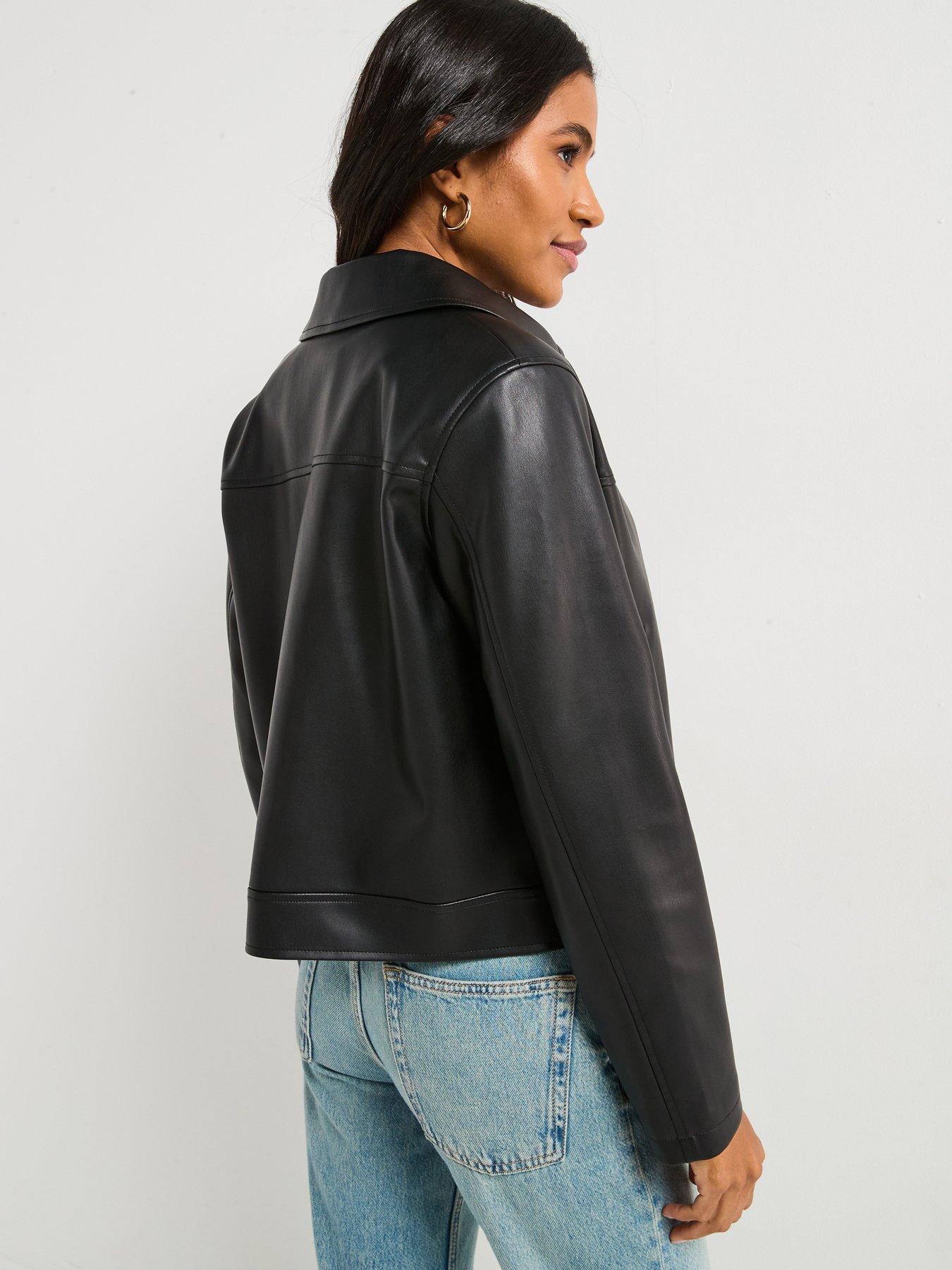  image of v-by-very-faux-leather-harrington-jacket-black