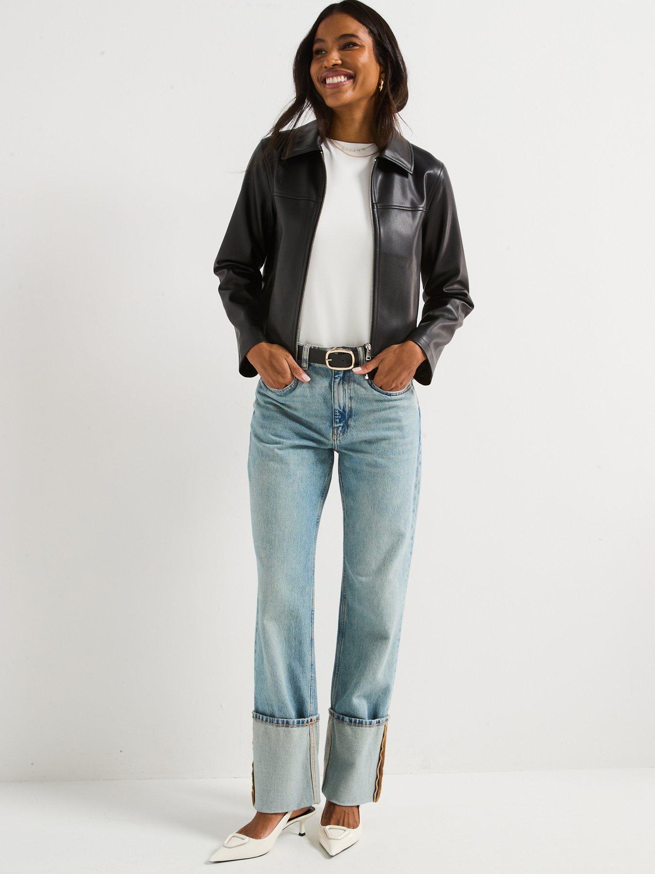  image of v-by-very-faux-leather-harrington-jacket-black
