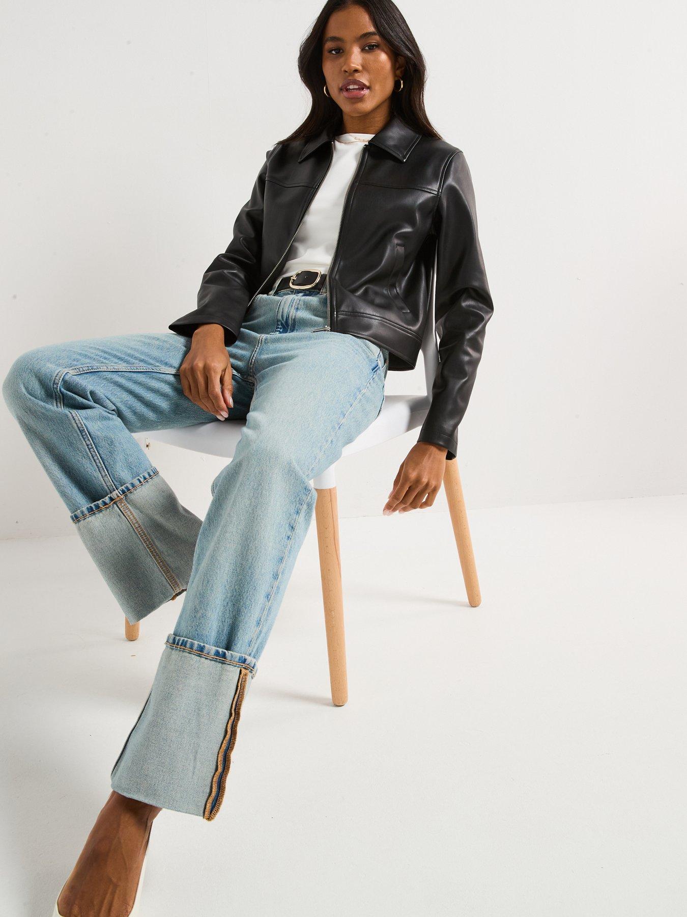  image of v-by-very-faux-leather-harrington-jacket-black