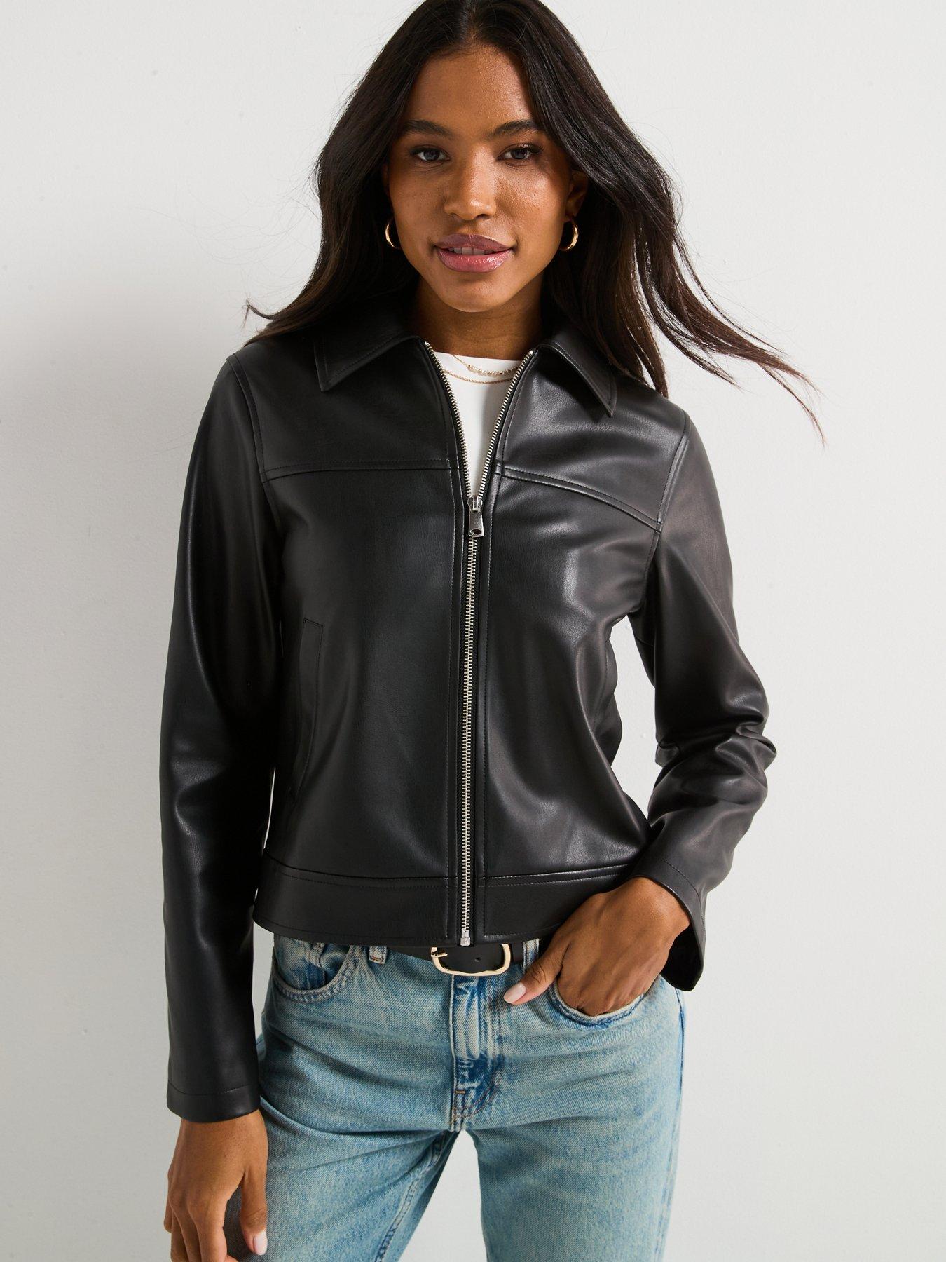  image of v-by-very-faux-leather-harrington-jacket-black
