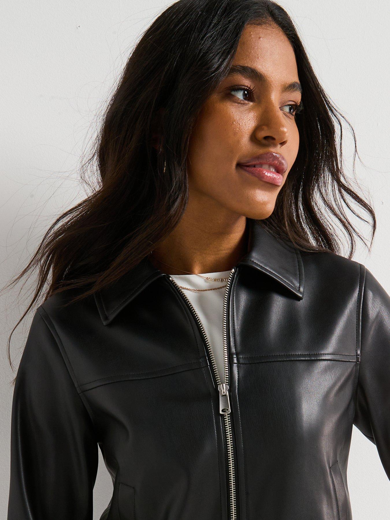  image of v-by-very-faux-leather-harrington-jacket-black