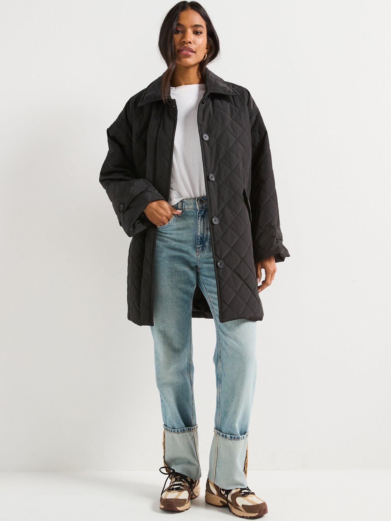  image of v-by-very-diamond-quilt-button-up-jacket-black
