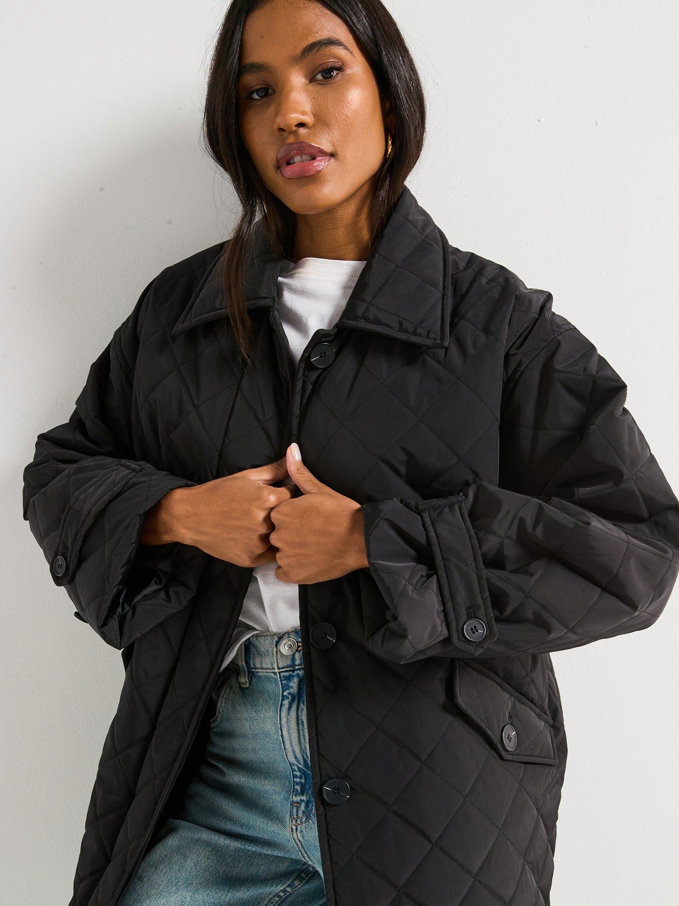  image of v-by-very-diamond-quilt-button-up-jacket-black